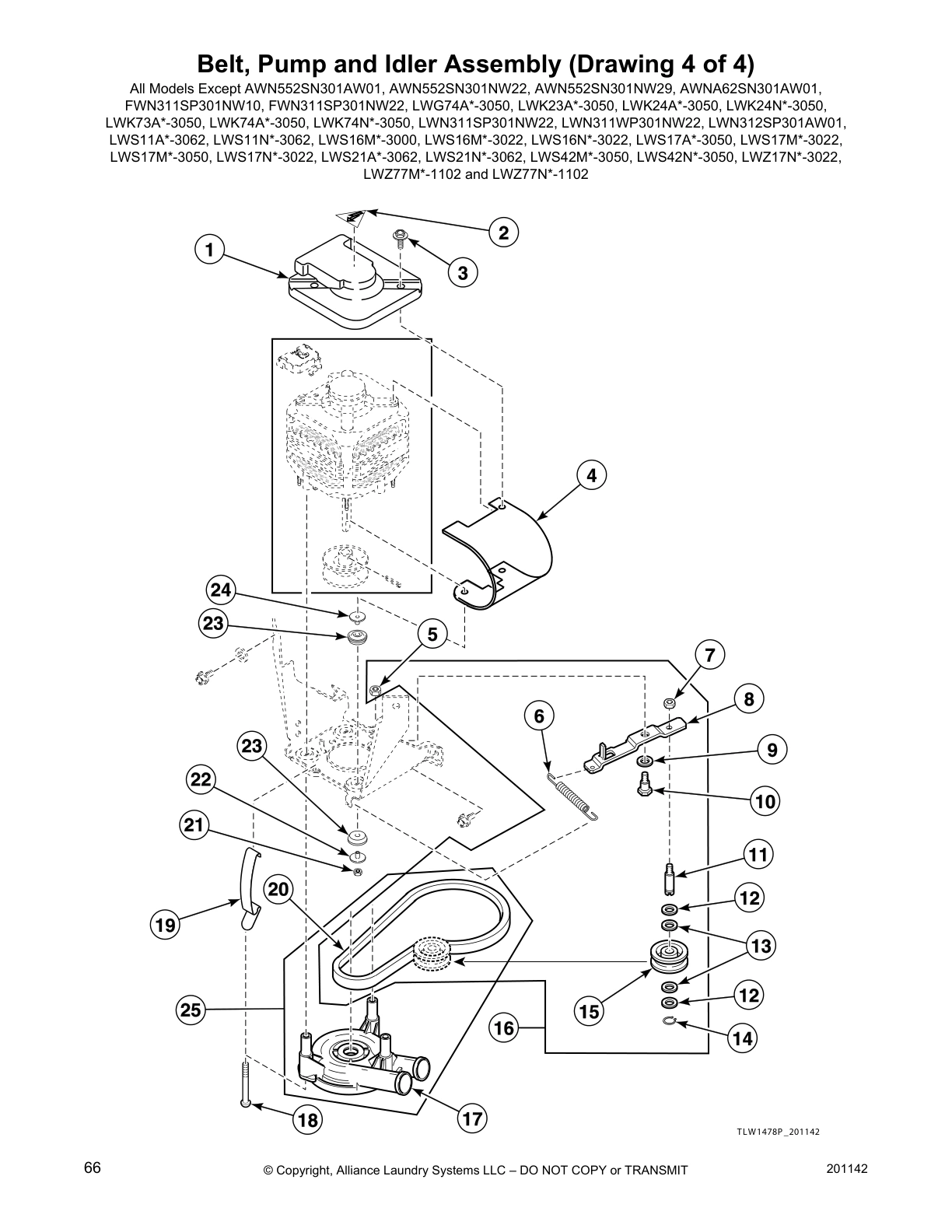 Belt, Pump and Idler Assembly (Drawing 4 of 4)
