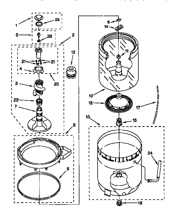 AGITATOR, BASKET, AND TUB