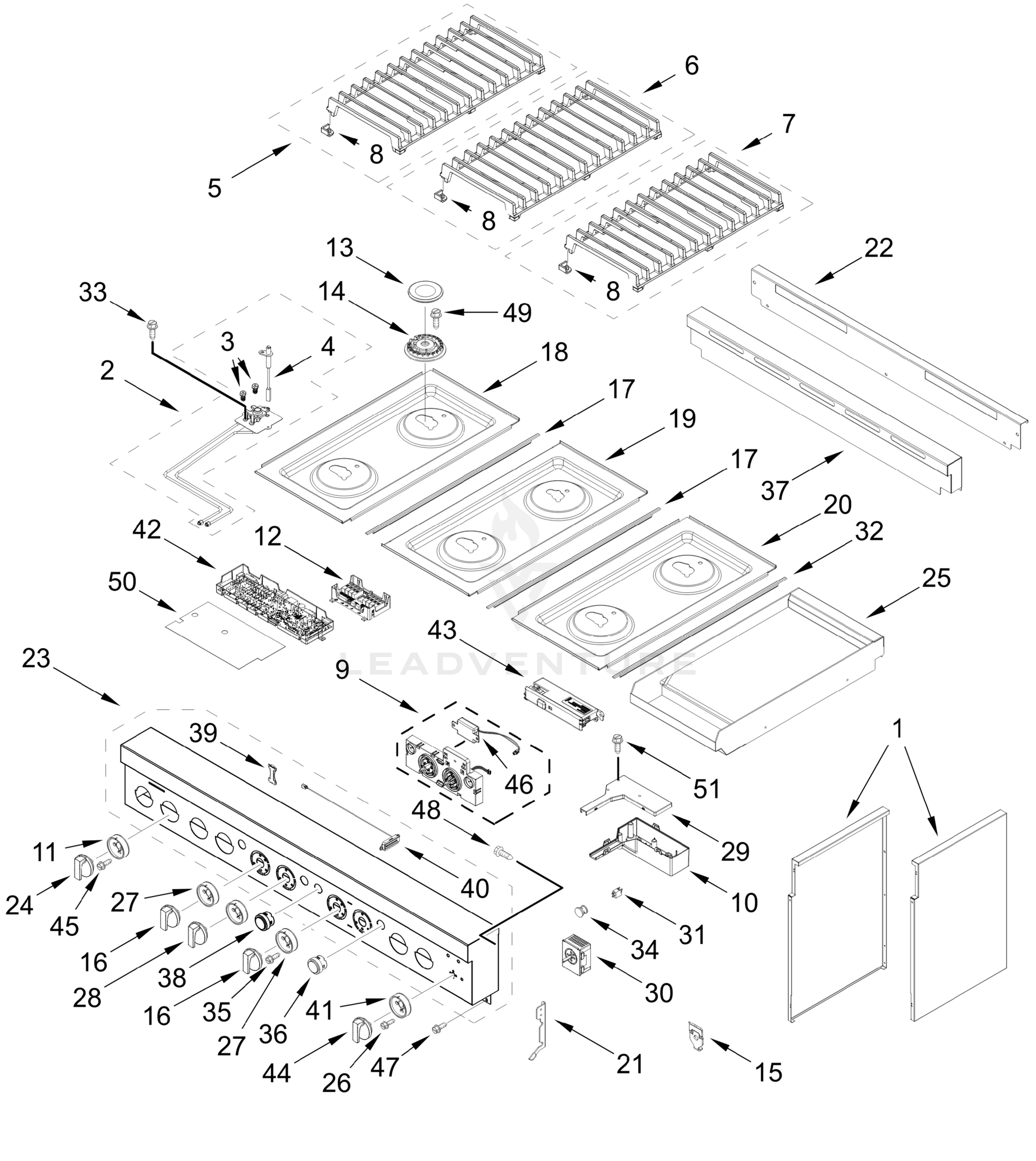 COOKTOP, BURNER, AND GRATE PARTS