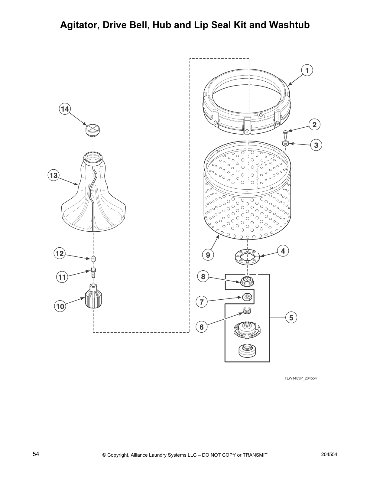 Agitator, Drive Bell, Hub and Lip Seal Kit and Washtub