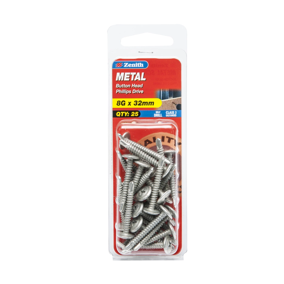 ZENITH® 8G x 32mm Class 3 Galvanised, Self Drilling, Phillips Drive, Metal Screws – External Use – 25 Pack