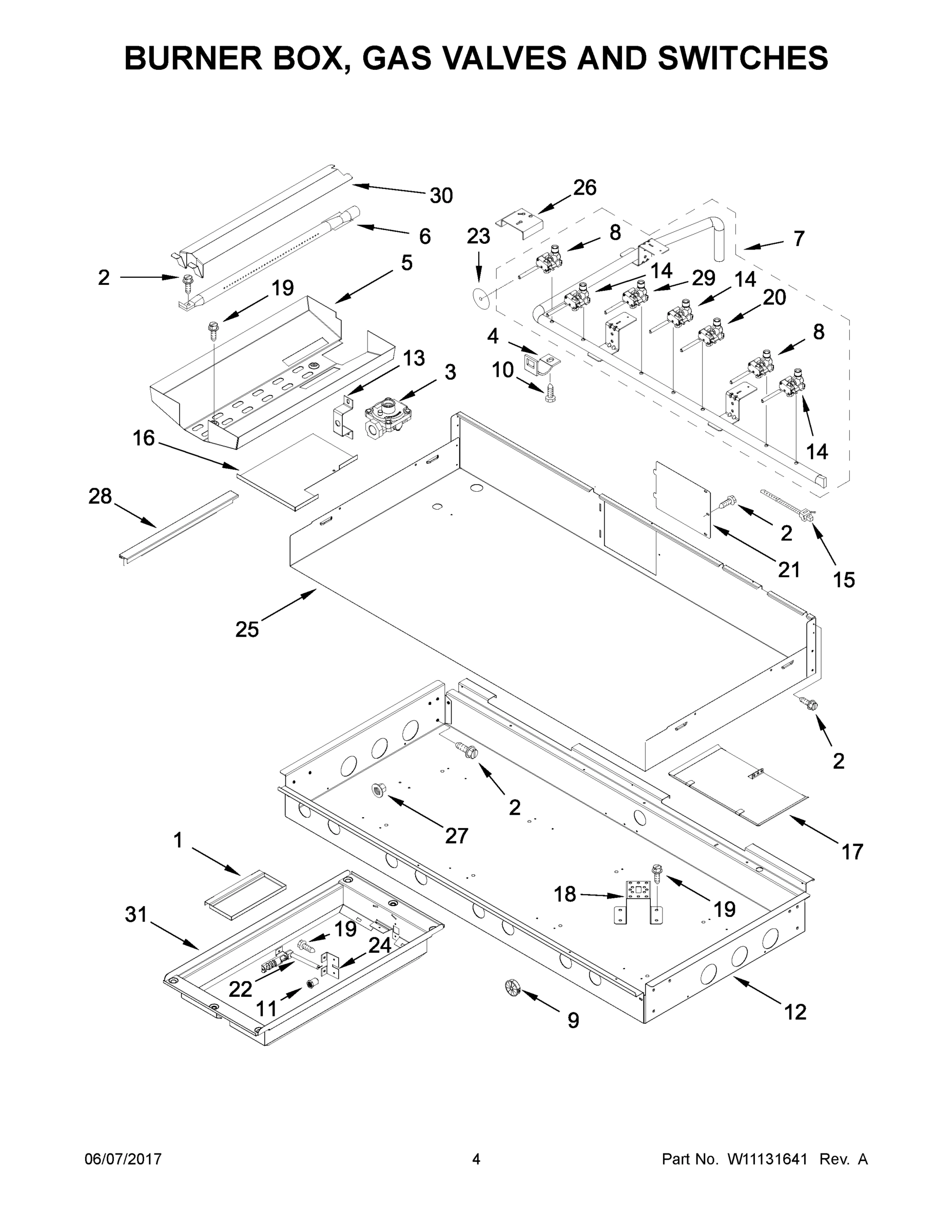 03 - BURNER BOX, GAS VALVES AND SWITCHES