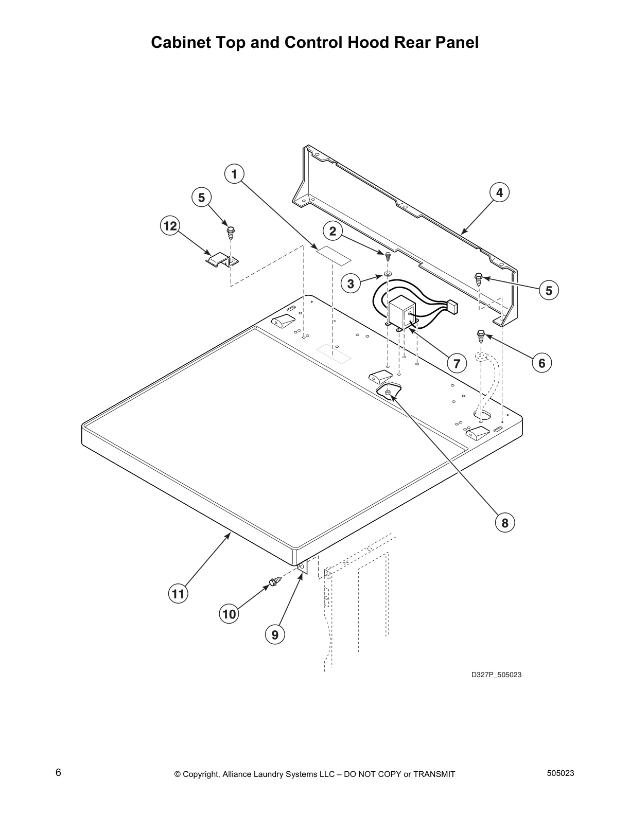 Cabinet Top and Control Hood Rear Panel