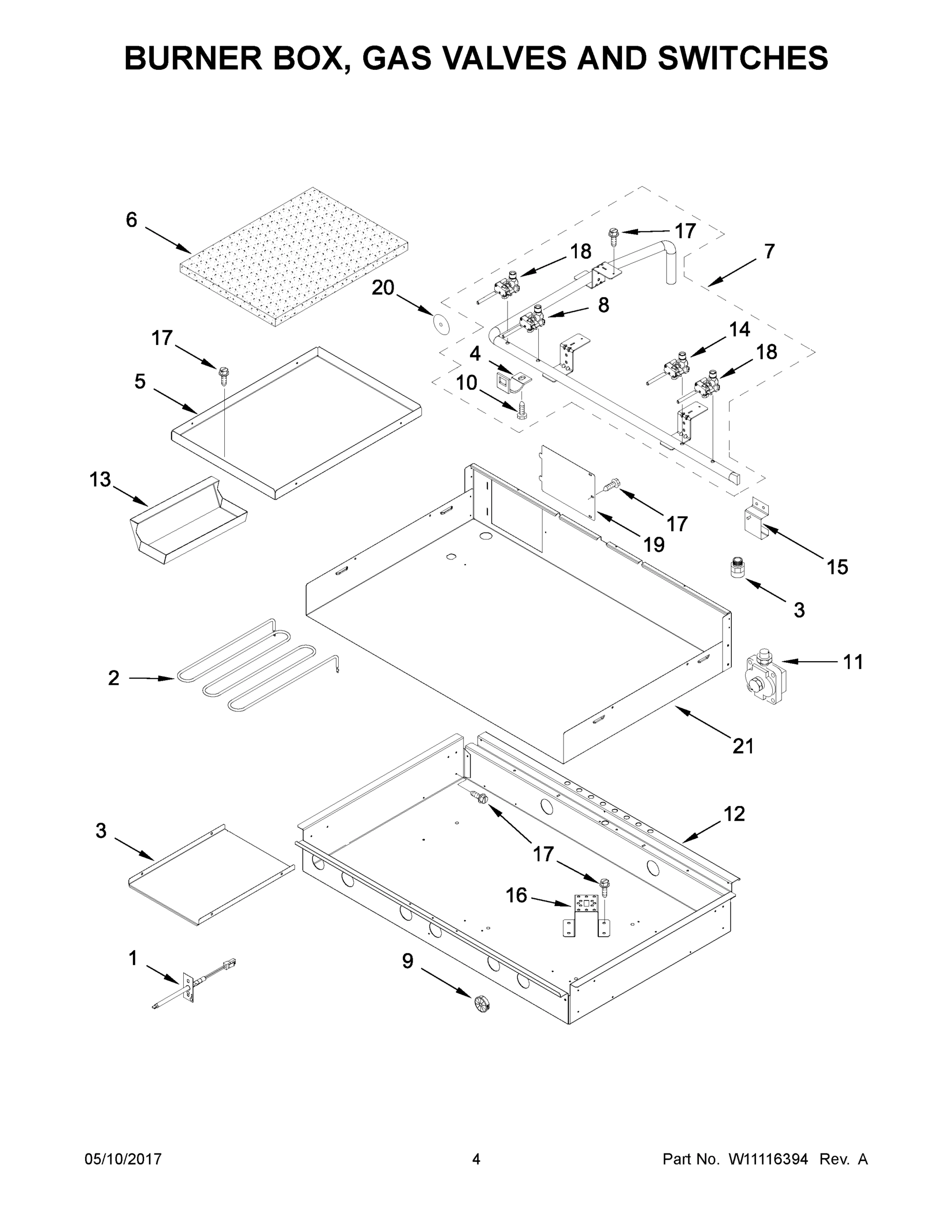 03 - BURNER BOX, GAS VALVES AND SWITCHES