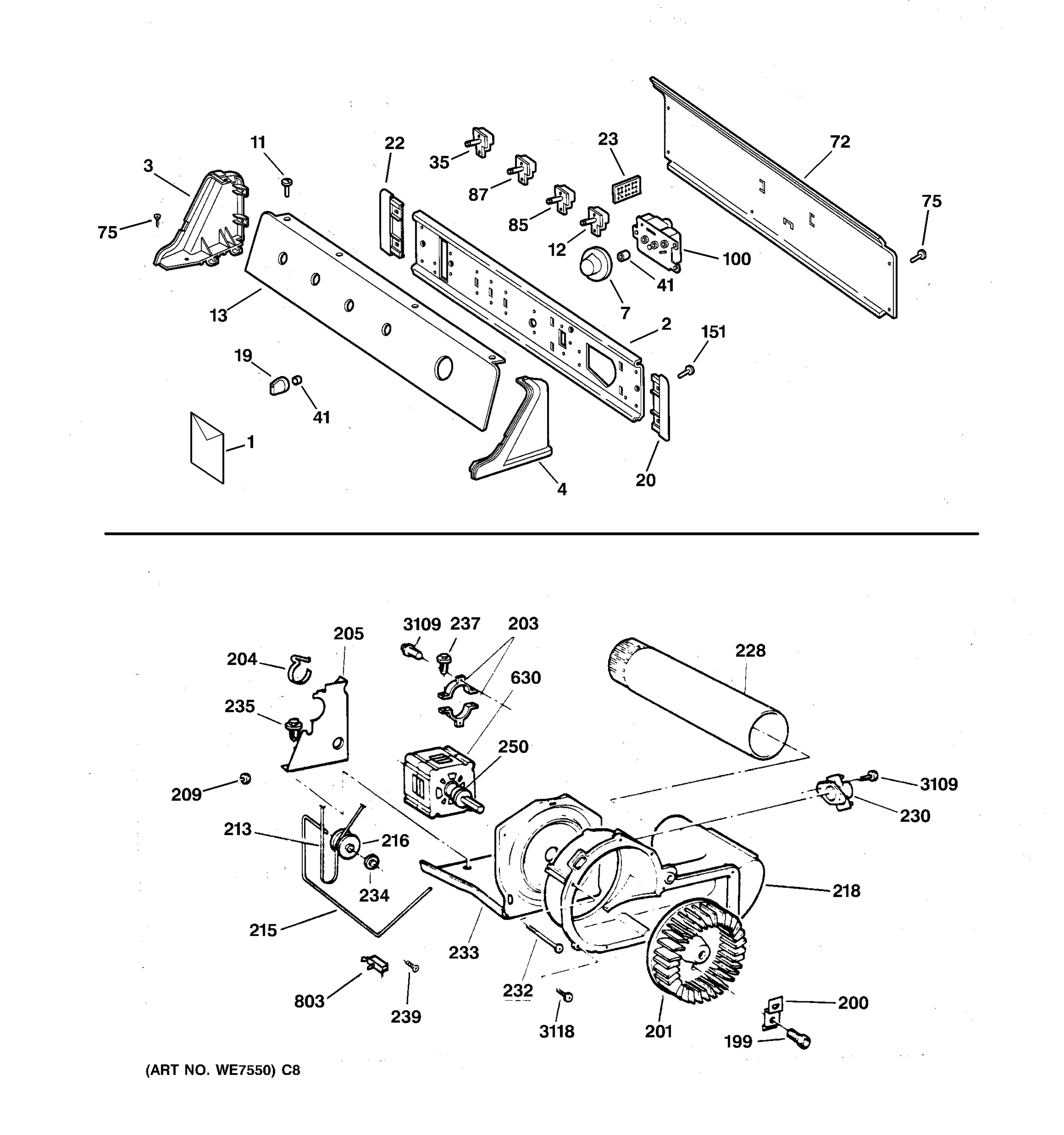 BACKSPLASH, BLOWER & DRIVE ASSEMBLY