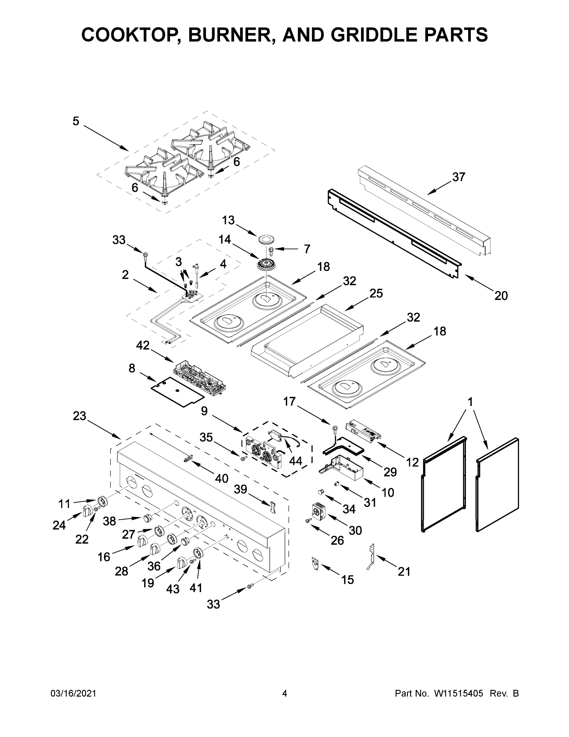 03 - COOKTOP, BURNER, AND GRIDDLE PARTS