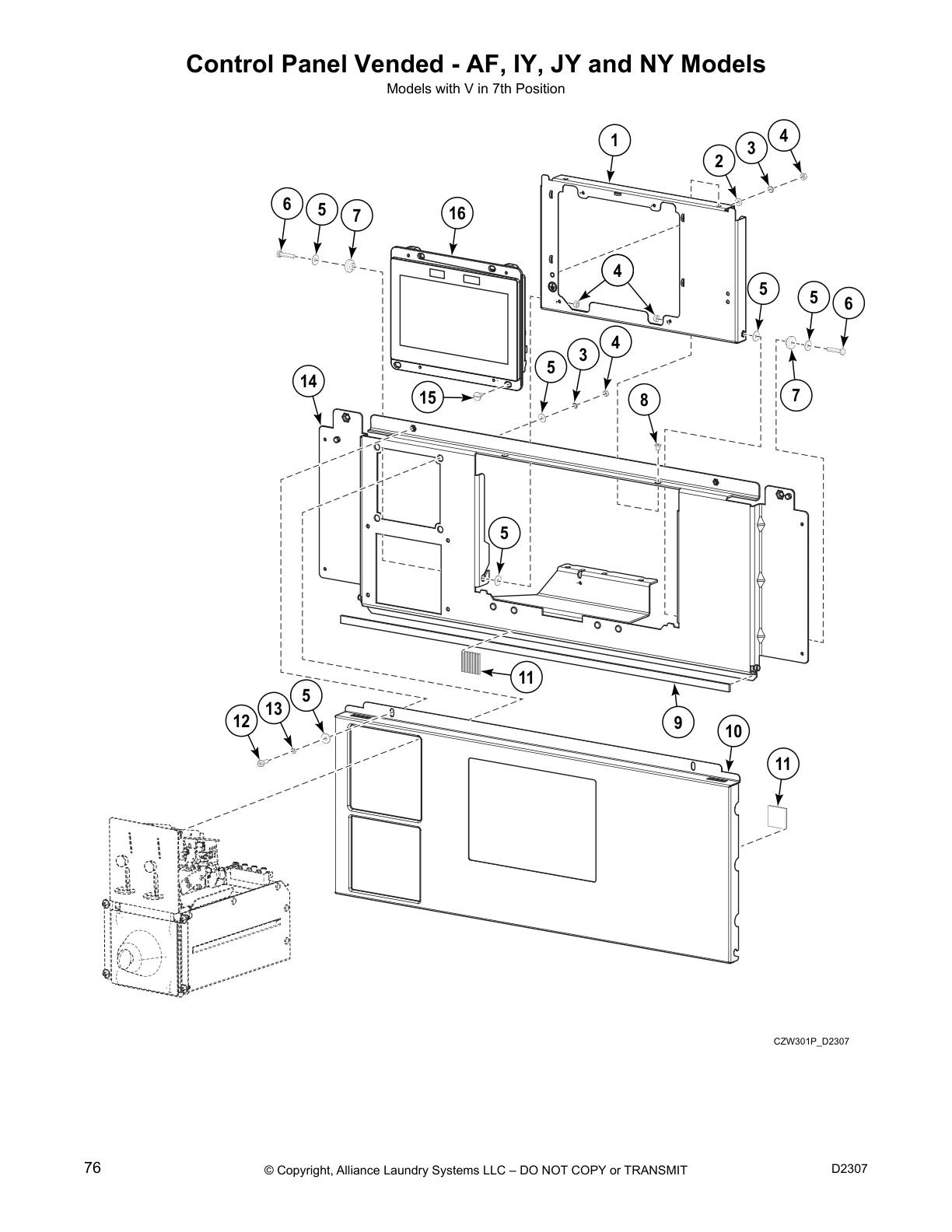 Control Panel Vended - AF, IY, JY and NY Models