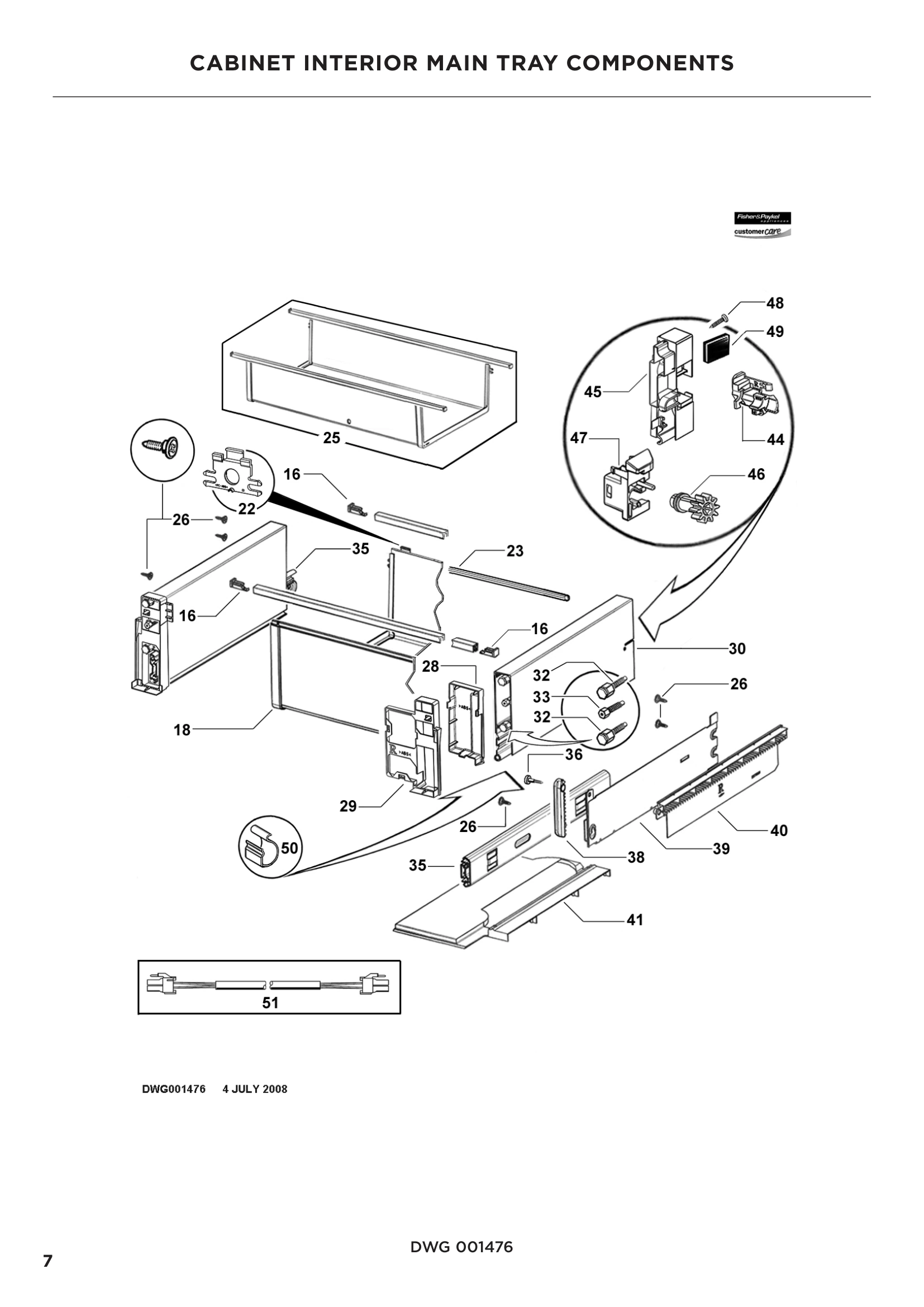 CABINET INTERIOR MAIN TRAY COMPONENTS