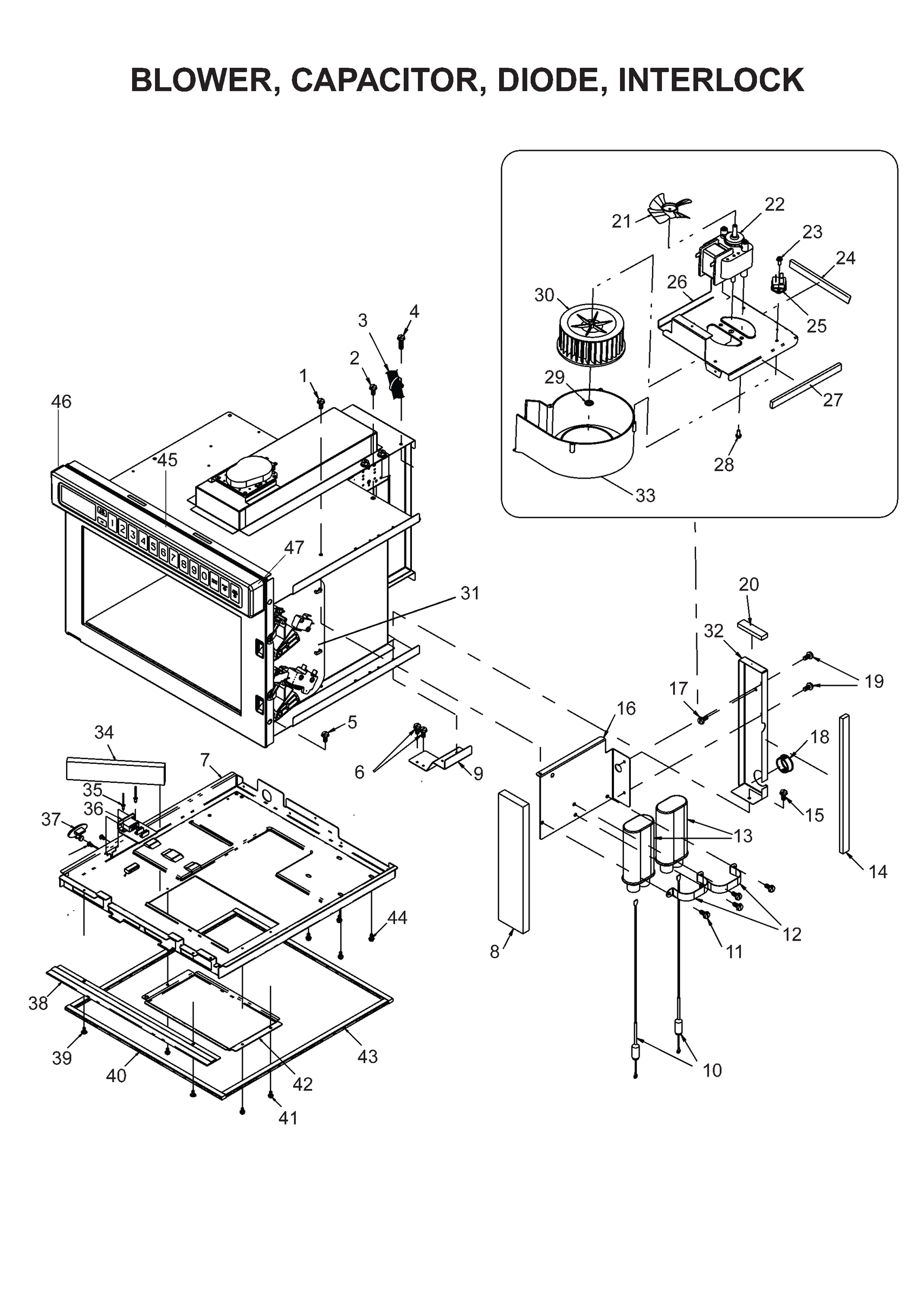 BLOWER, CAPACITOR, DIODE, INTERLOCK