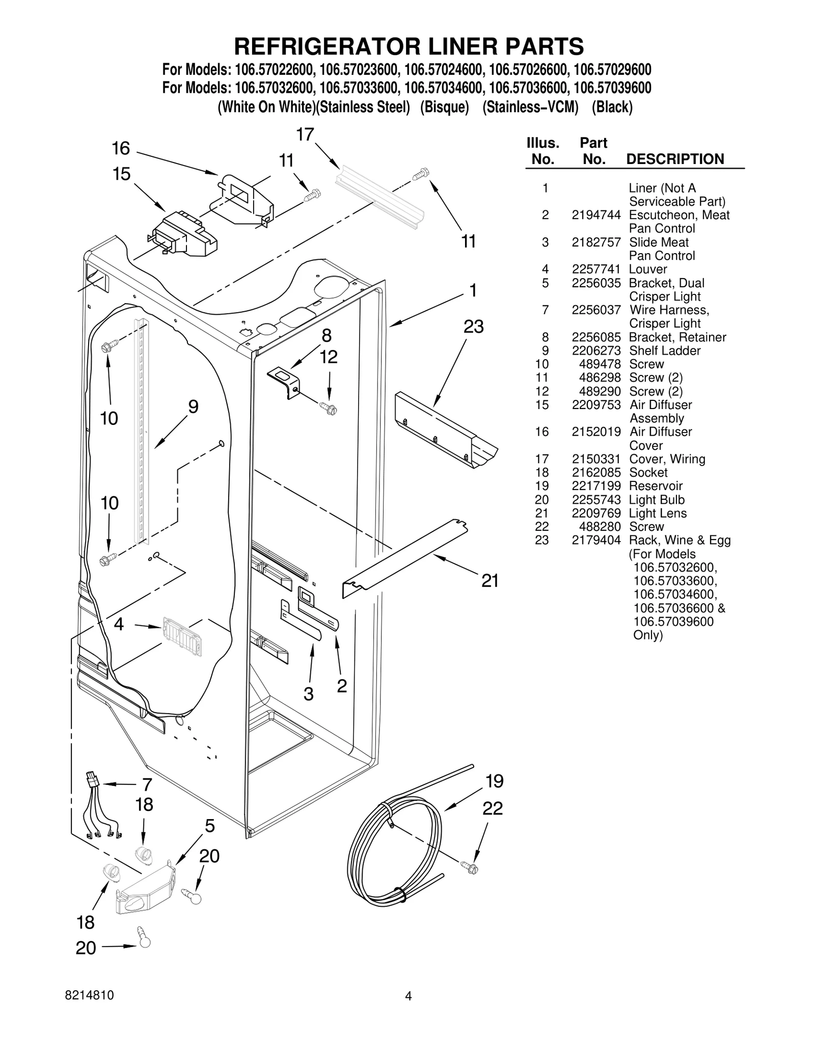 REFRIGERATOR LINER PARTS