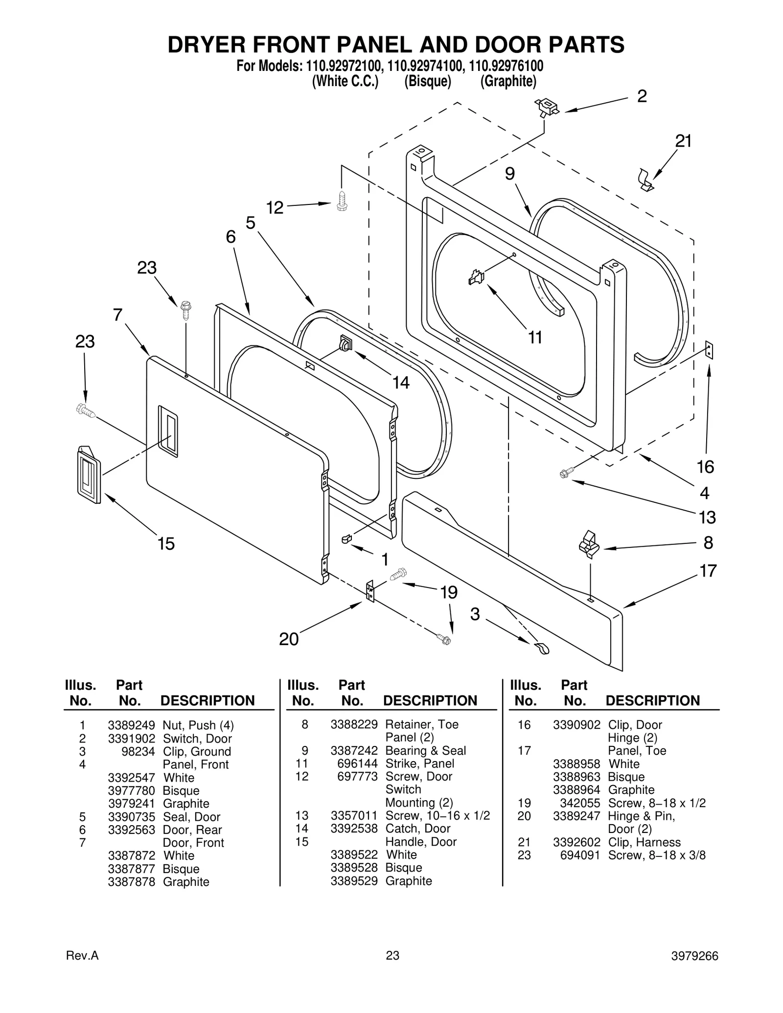 DRYER FRONT PANEL AND DOOR PARTS