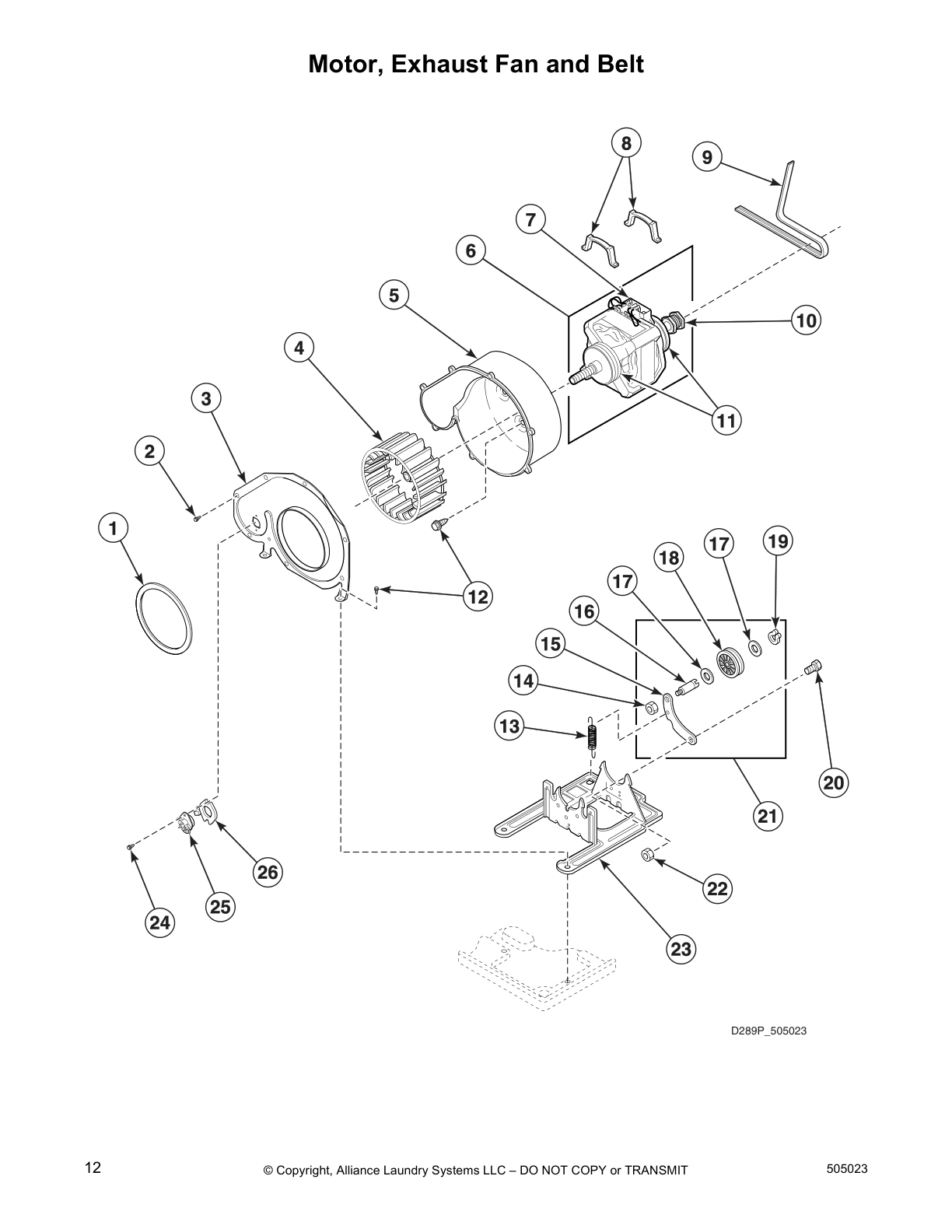Motor, Exhaust Fan and Belt