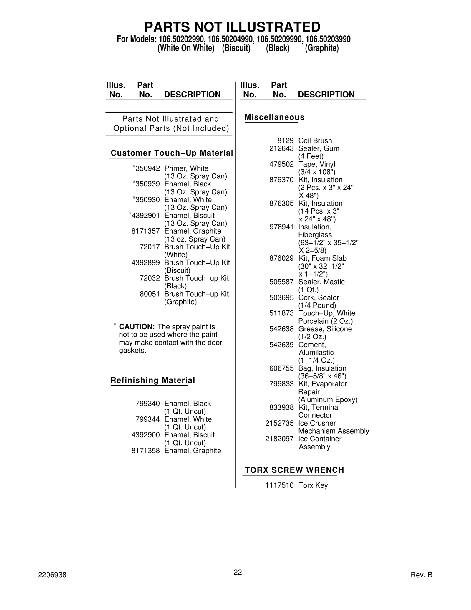 Optional Parts (Not Included)