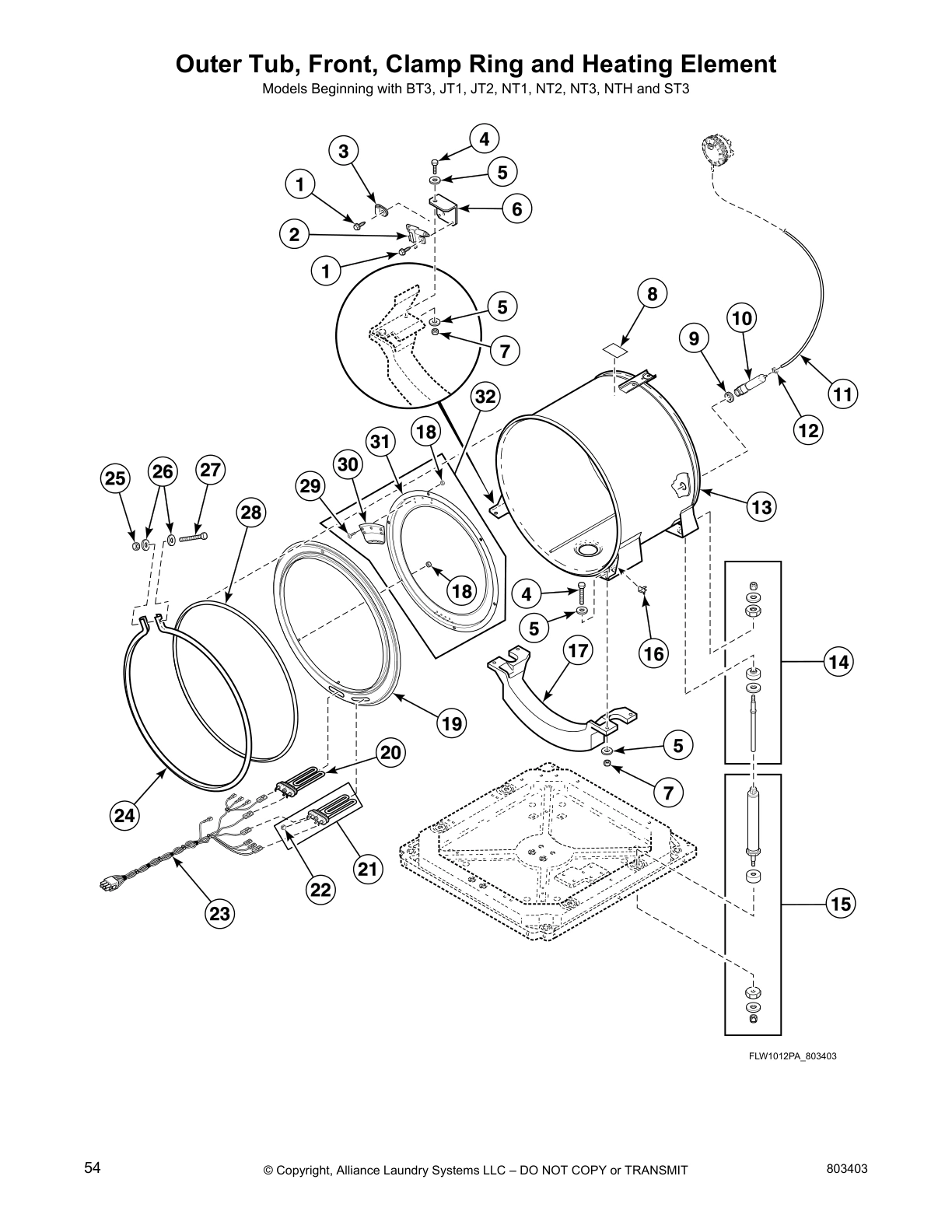 Outer Tub, Front, Clamp Ring and Heating Element