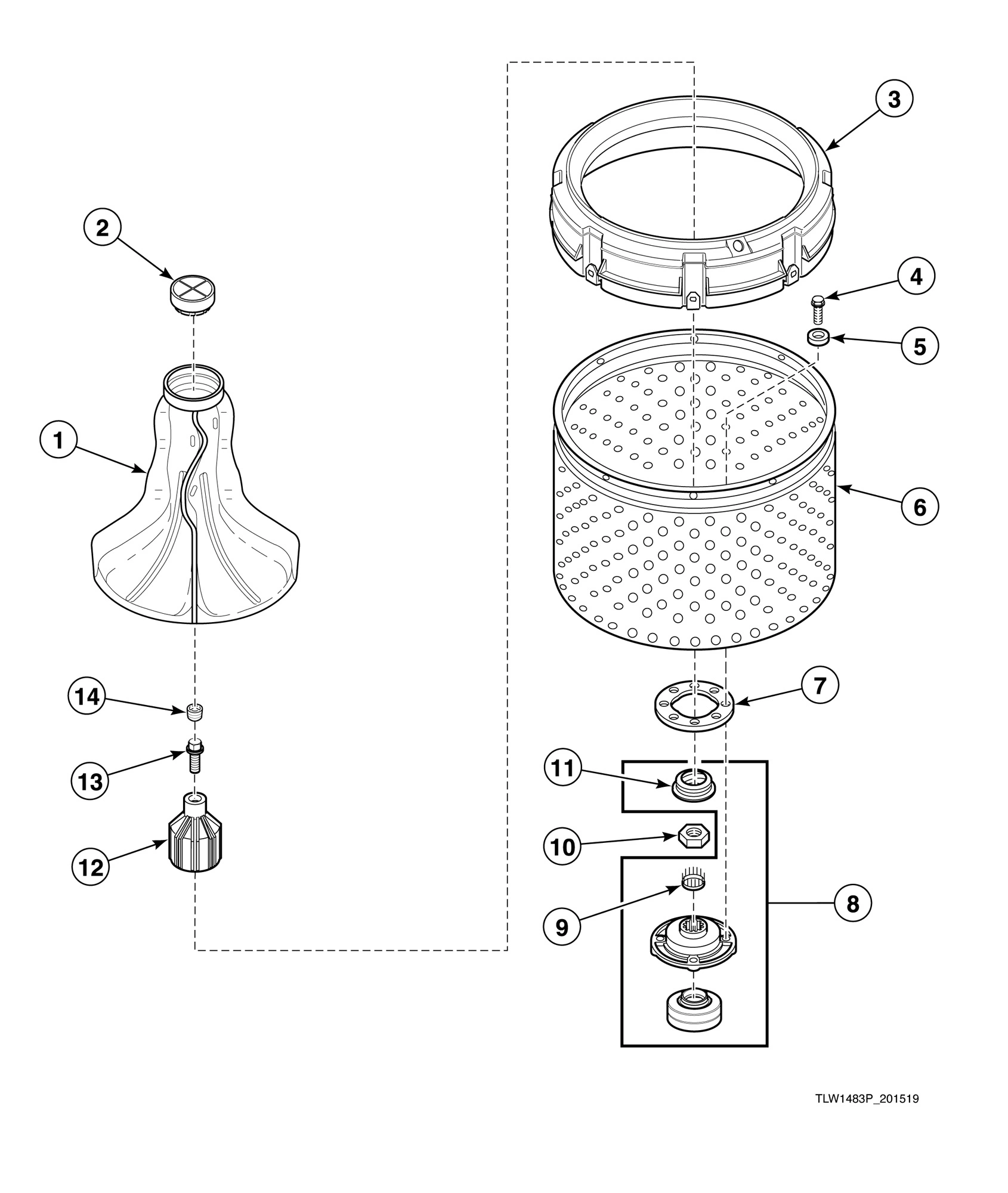 Agitator, Drive Bell, Hub and Lip Seal Kit and Washtub
