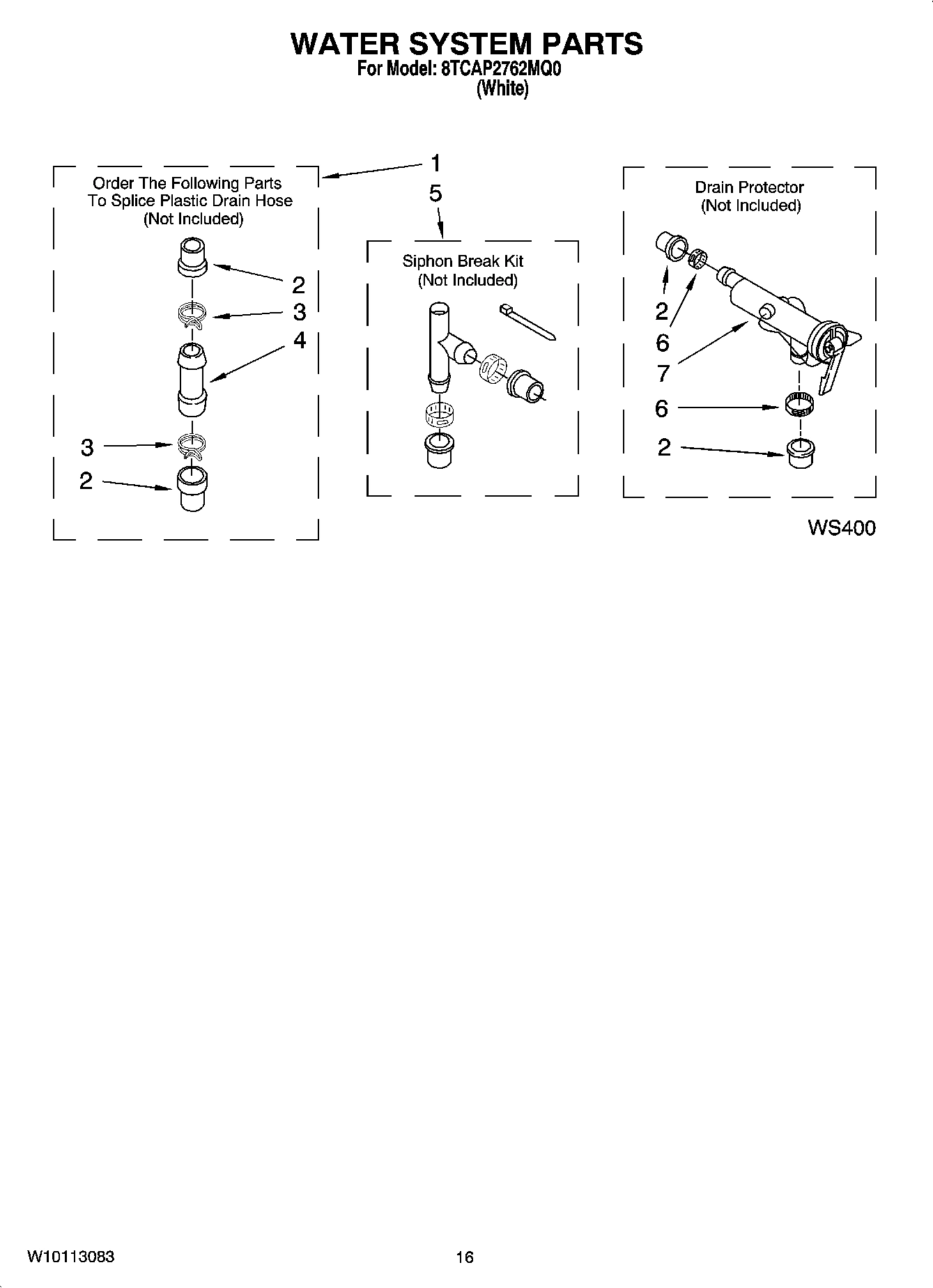 11 - WATER SYSTEM PARTS, OPTIONAL PARTS (NOT INCLUDED)