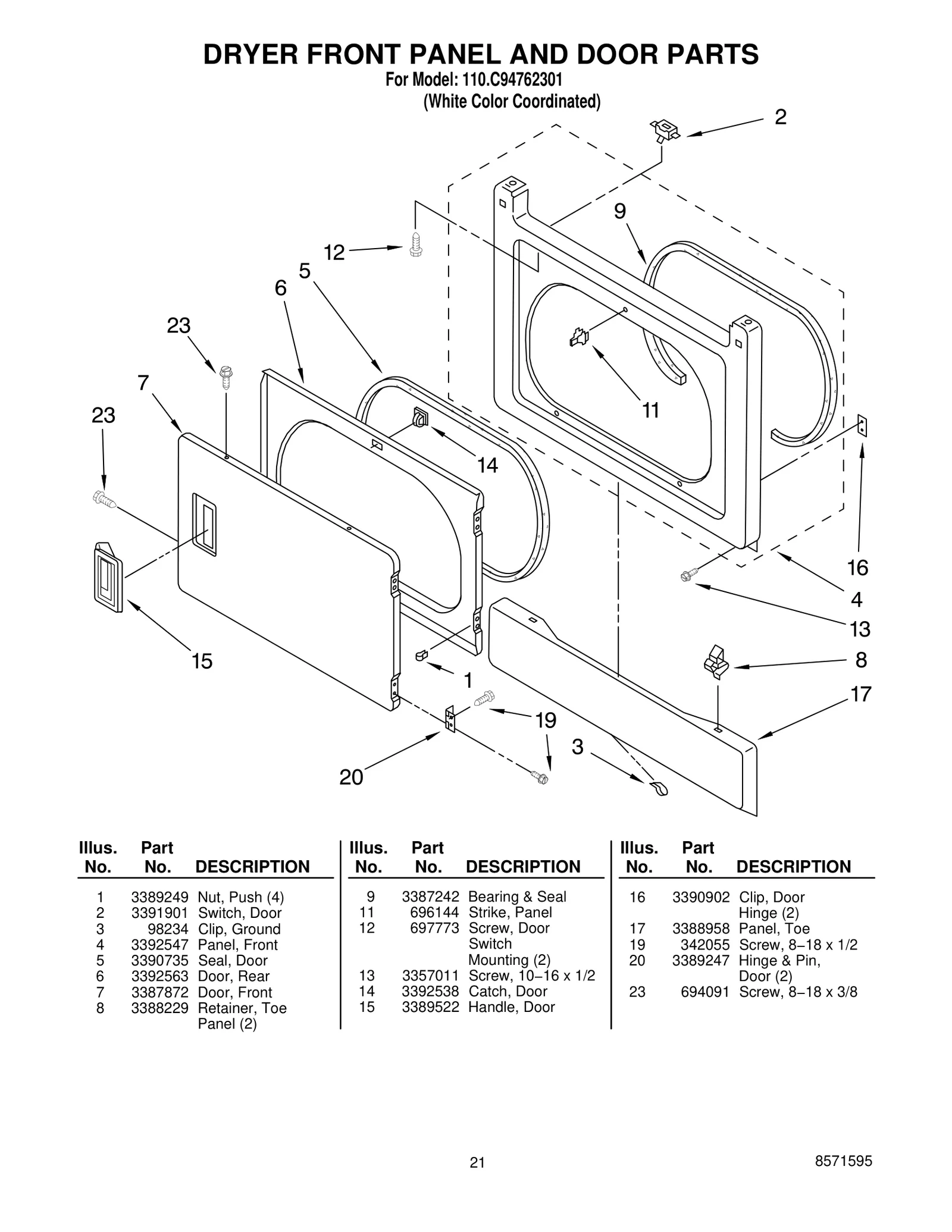 DRYER FRONT PANEL AND DOOR PARTS