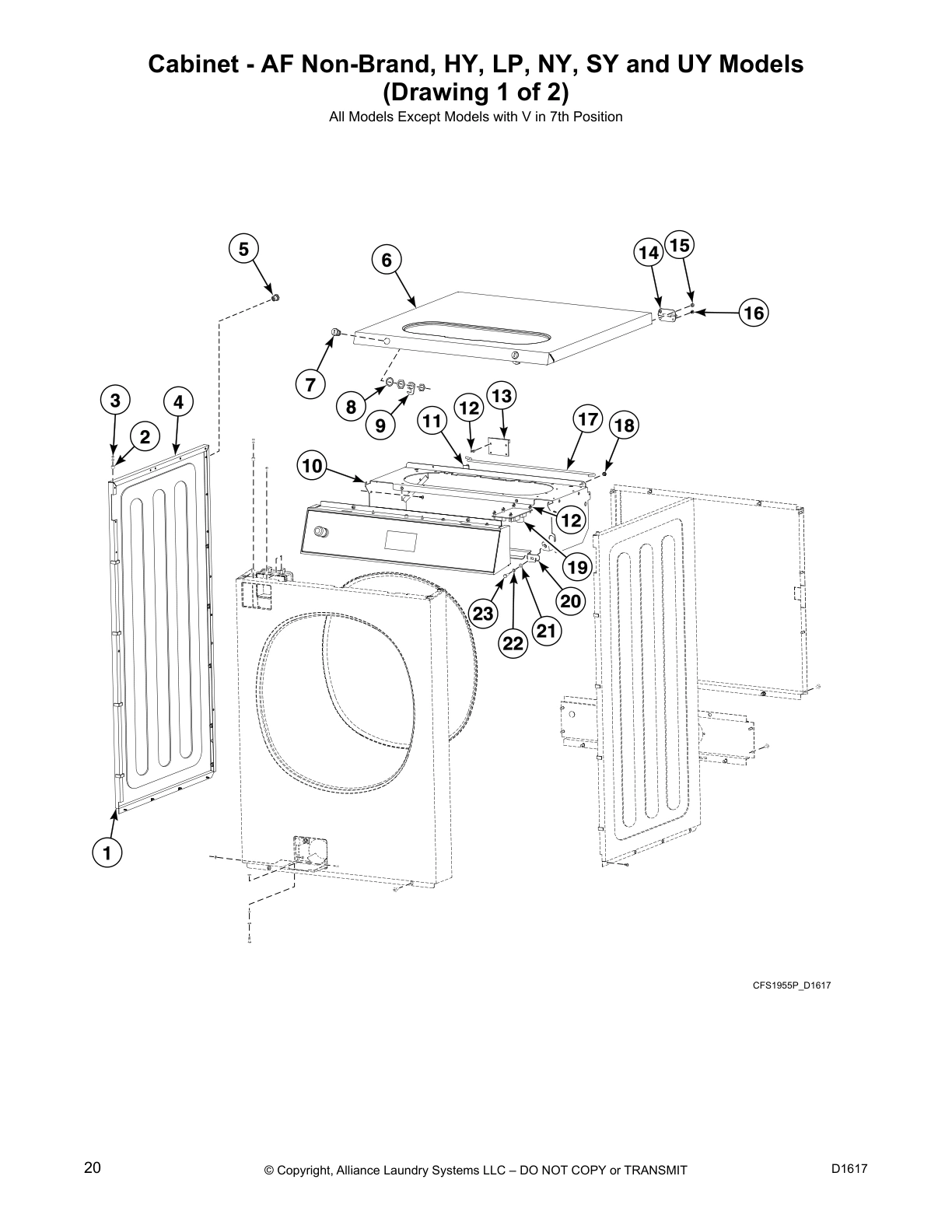 Cabinet - AF Non-Brand, HY, LP, NY, SY and UY Models 
(Drawing 1 of 2)
