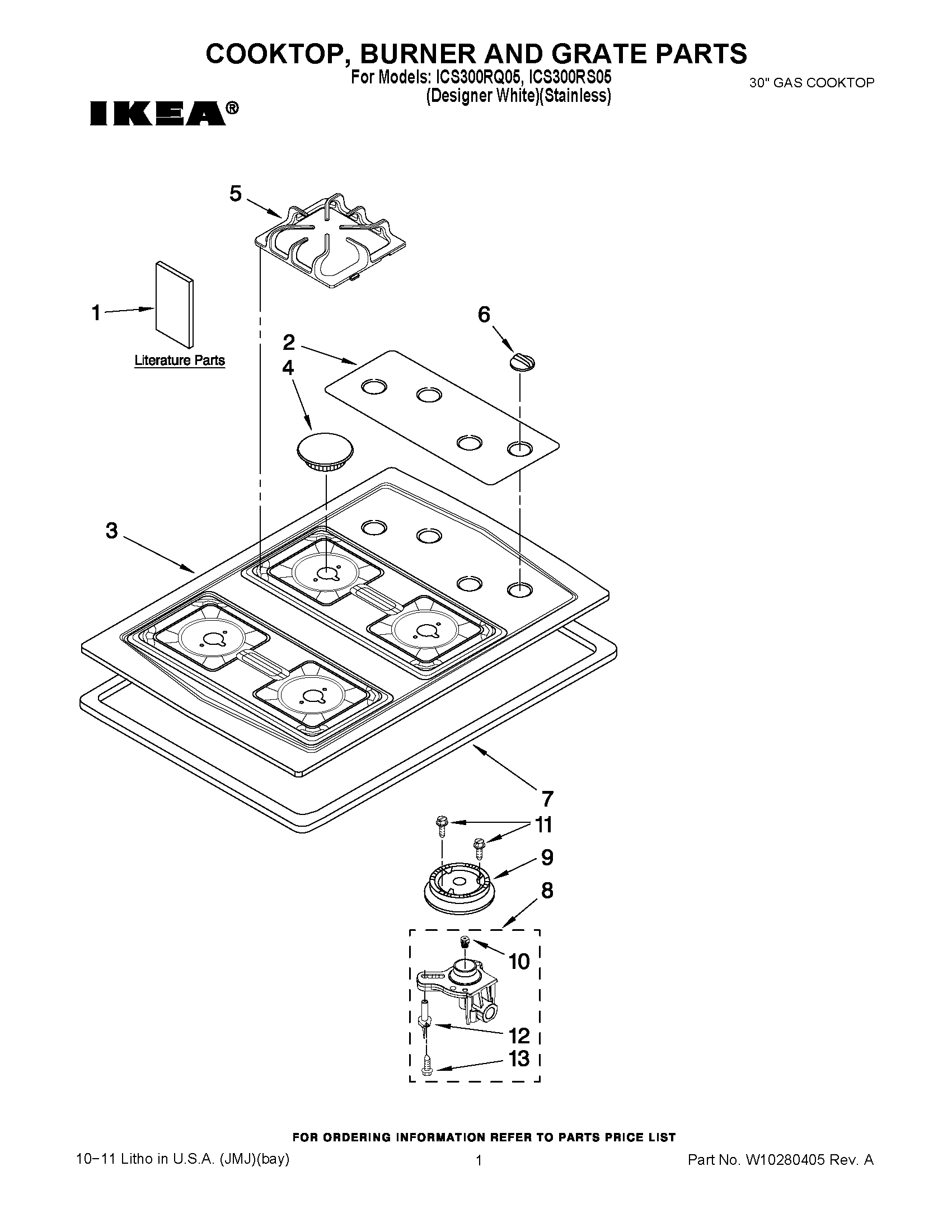 01 - COOKTOP, BURNER AND GRATE PARTS