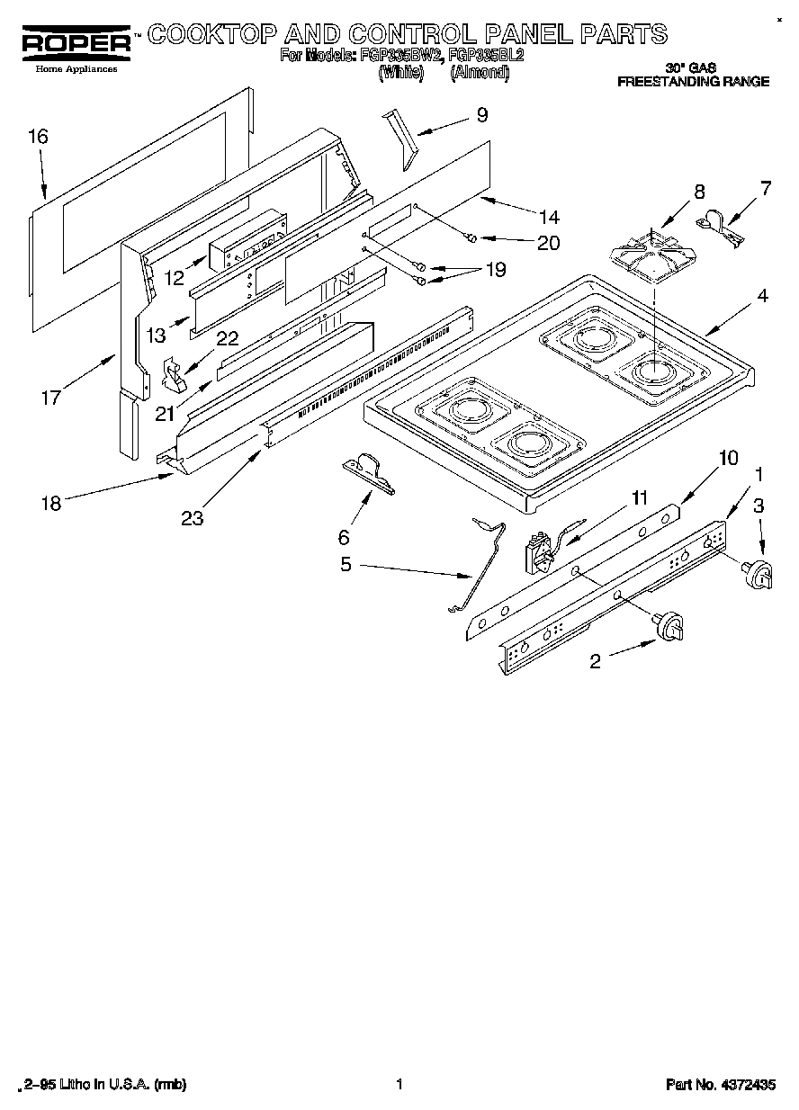 01 - COOKTOP AND CONTROL PANEL, LITERATURE