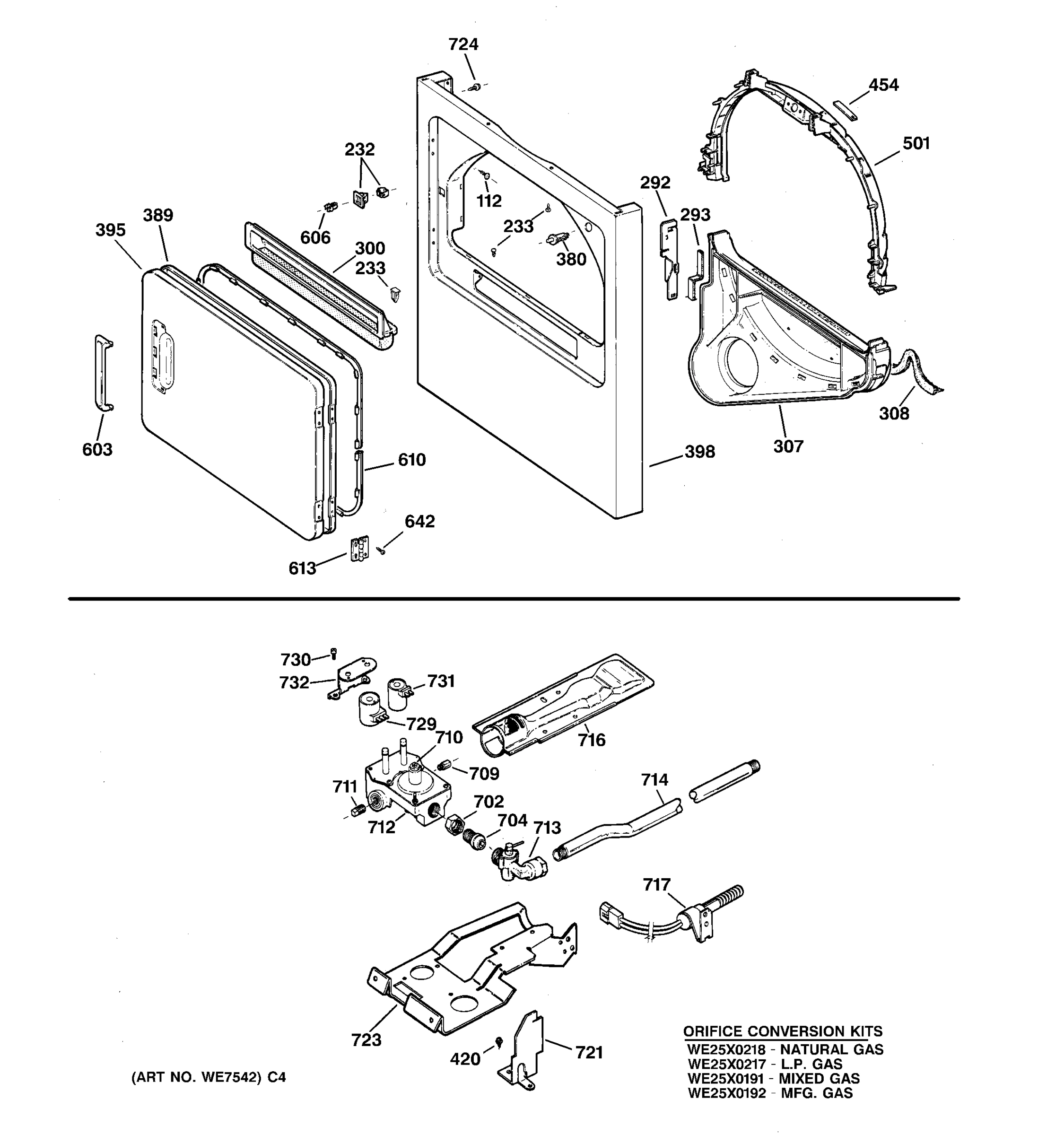 CABINET FRONT, GAS VALVE & BURNER ASM.