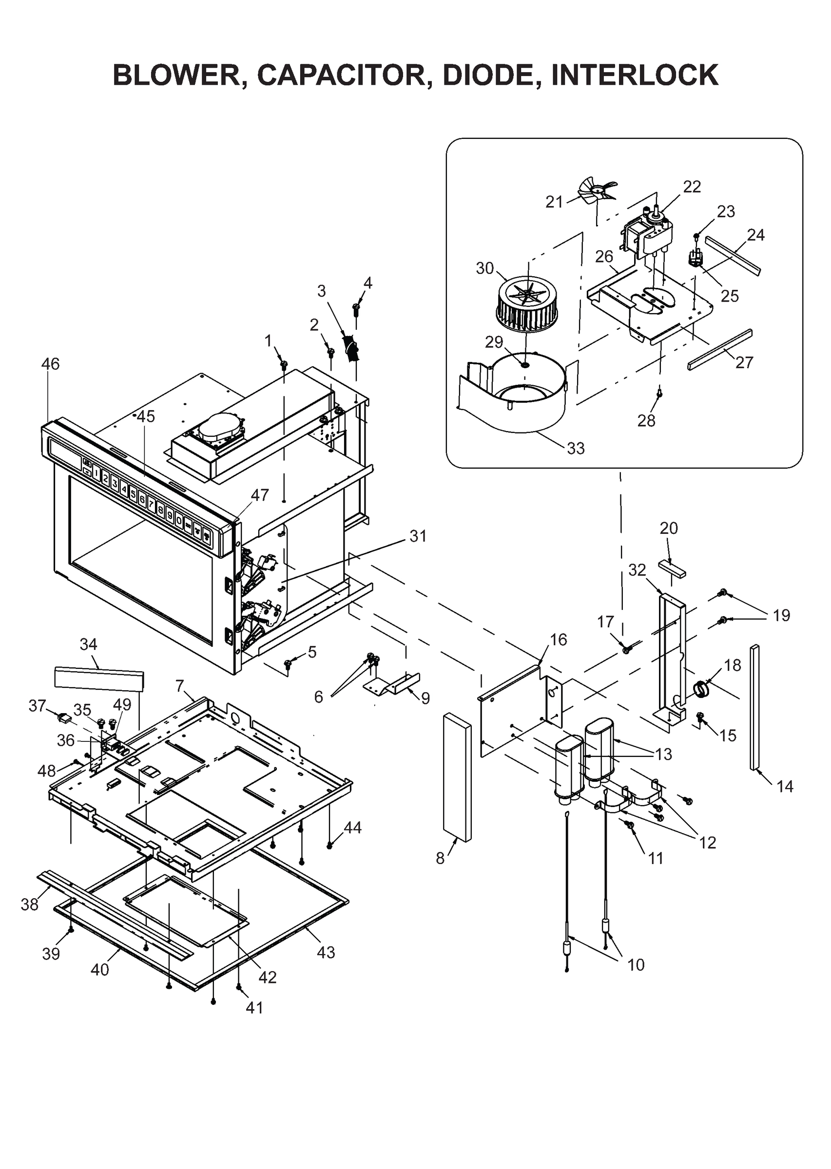 BLOWER, CAPACITOR, DIODE, INTERLOCK