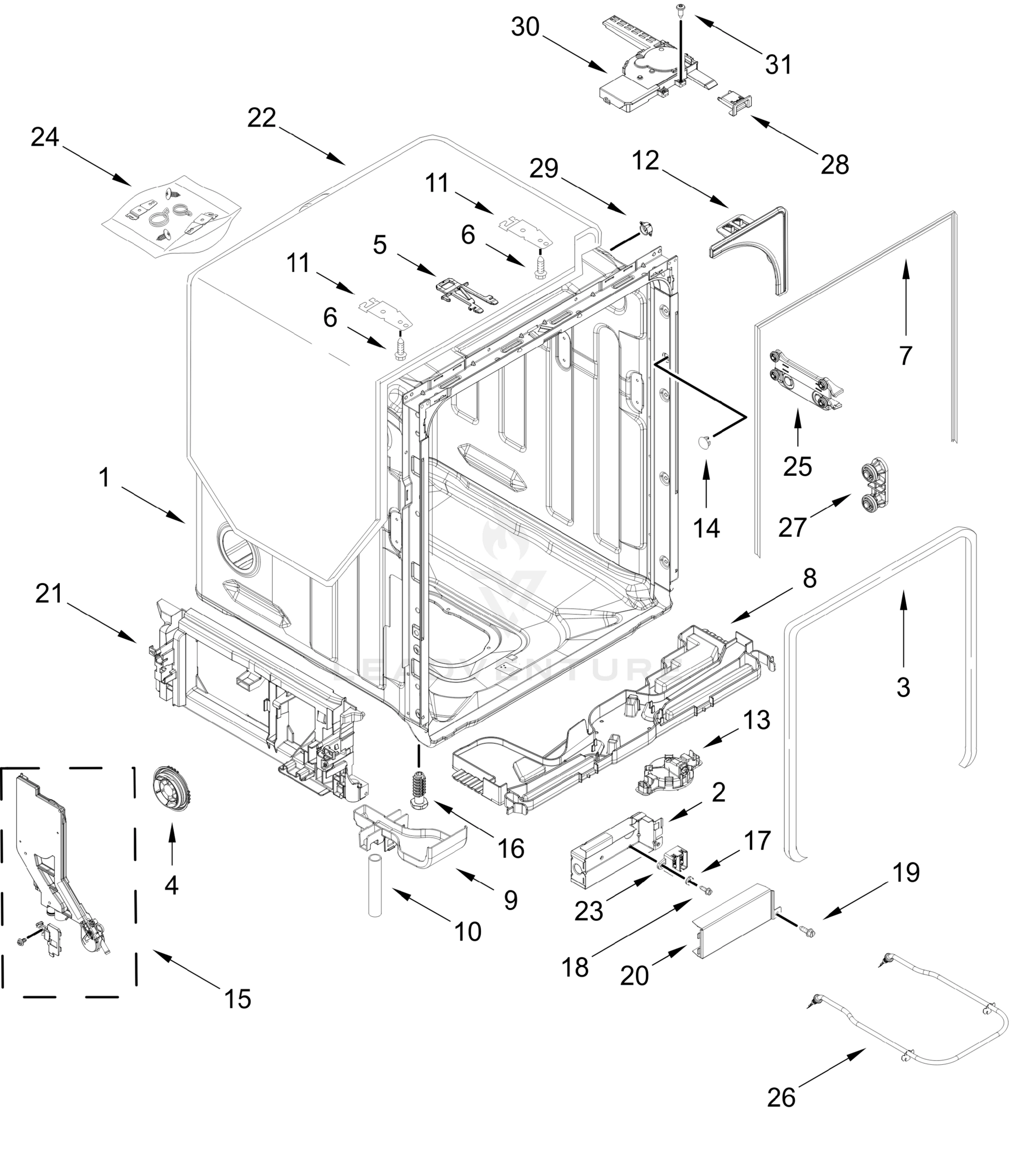 TUB AND FRAME PARTS