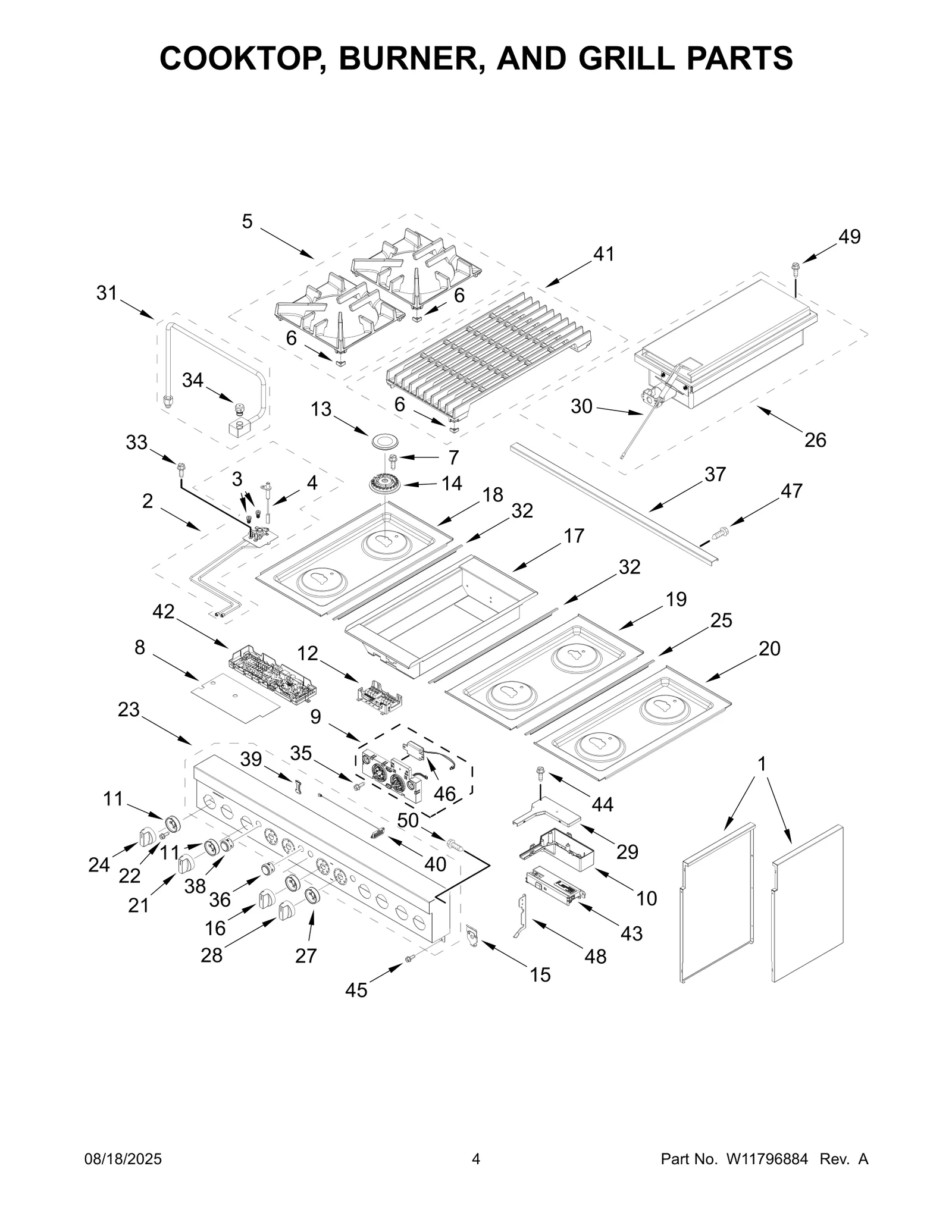 COOKTOP, BURNER, AND GRILL PARTS