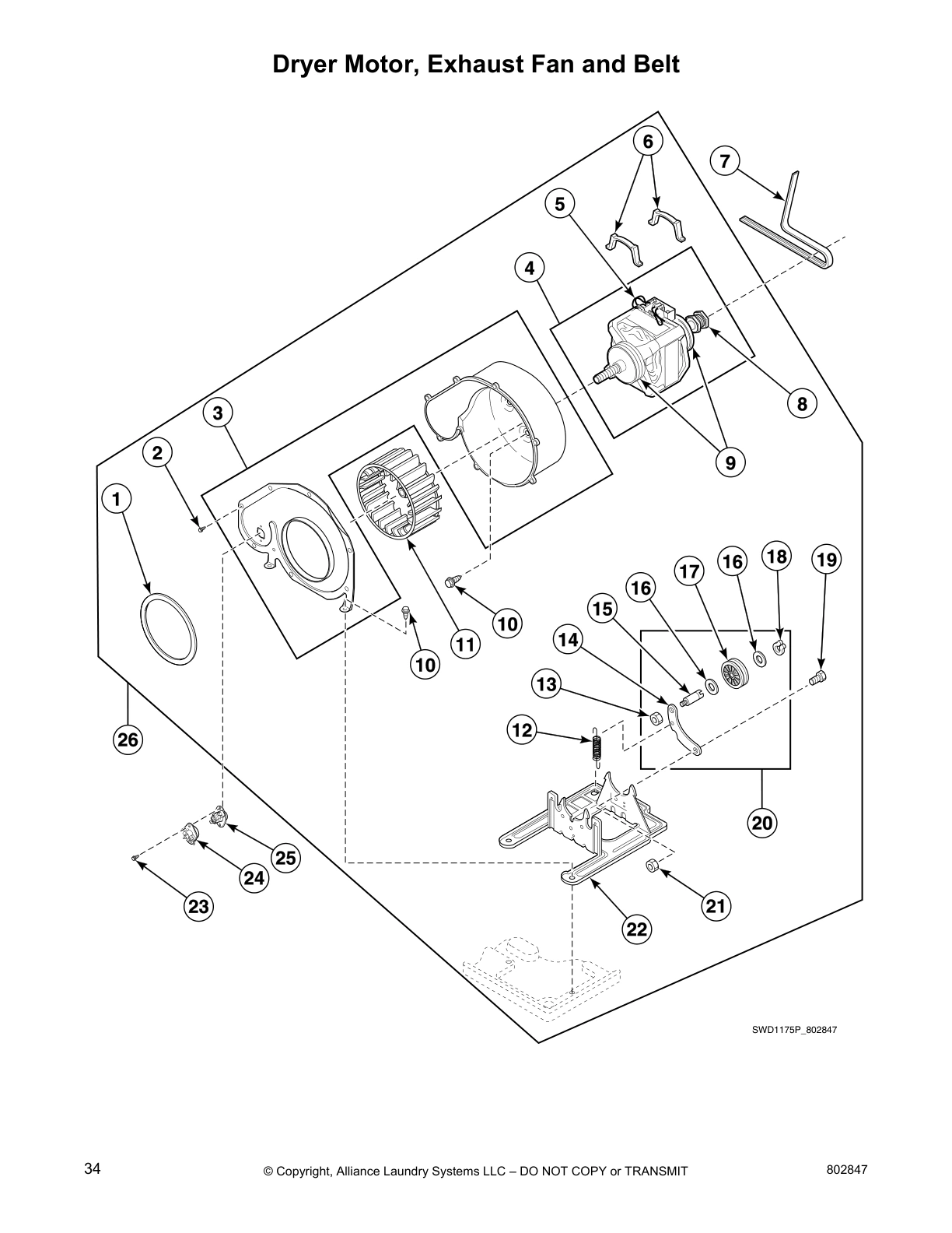 Dryer Motor, Exhaust Fan and Belt