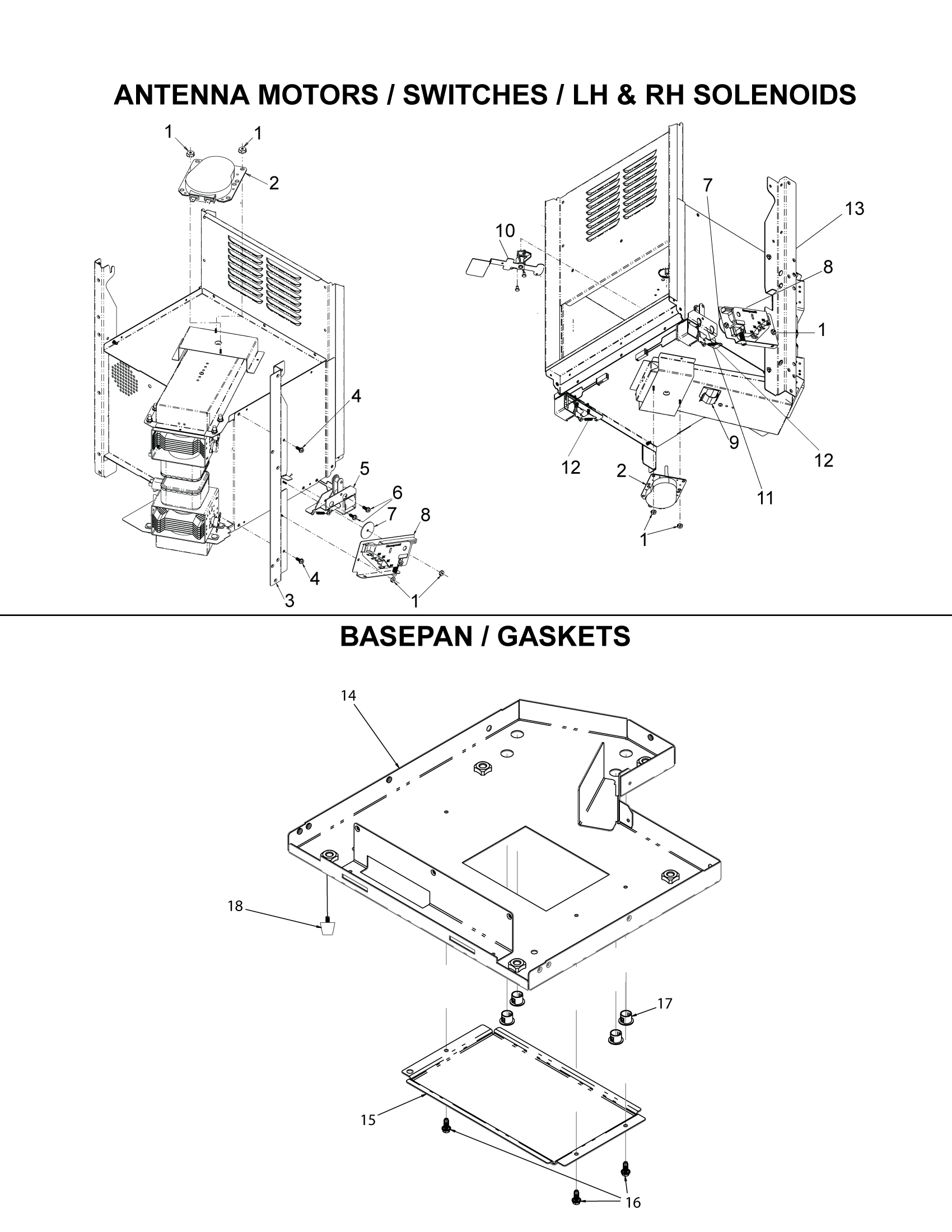 ANTENNA MOTORS / SWITCHES / LH & RH SOLENOIDS / BASEPAN
