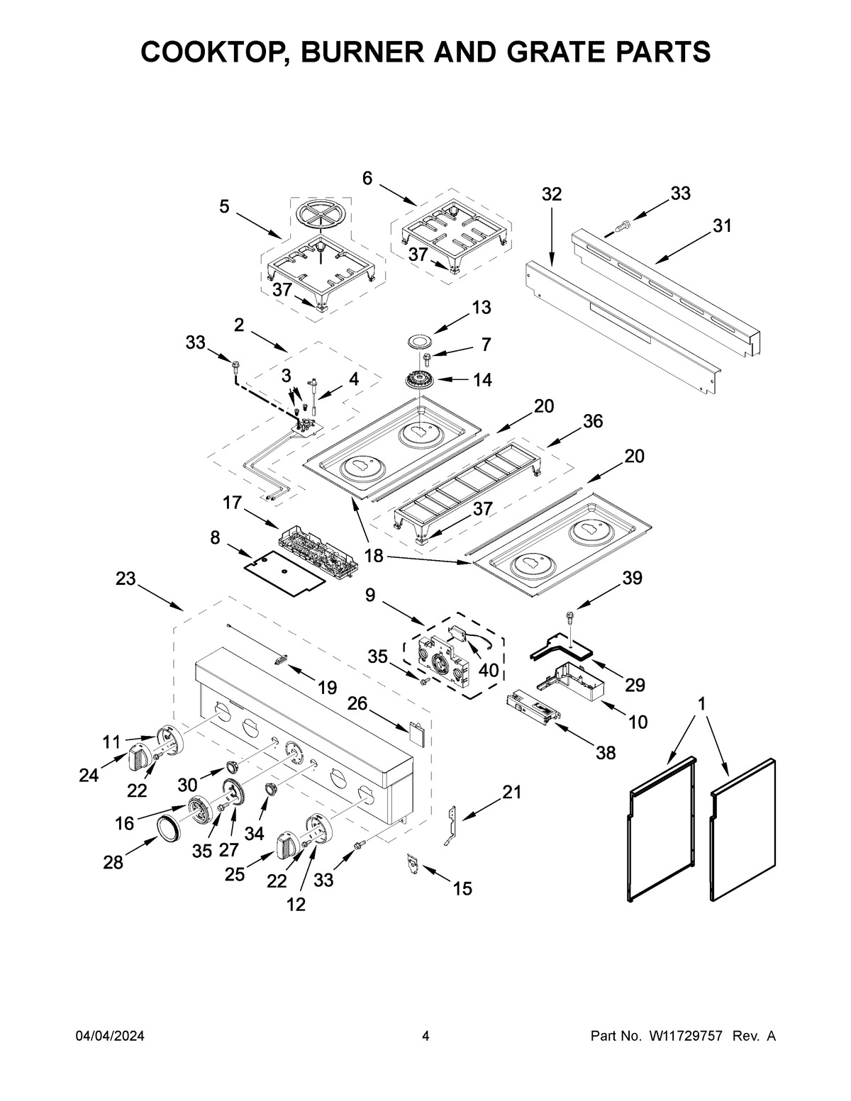 03 - COOKTOP, BURNER AND GRATE PARTS