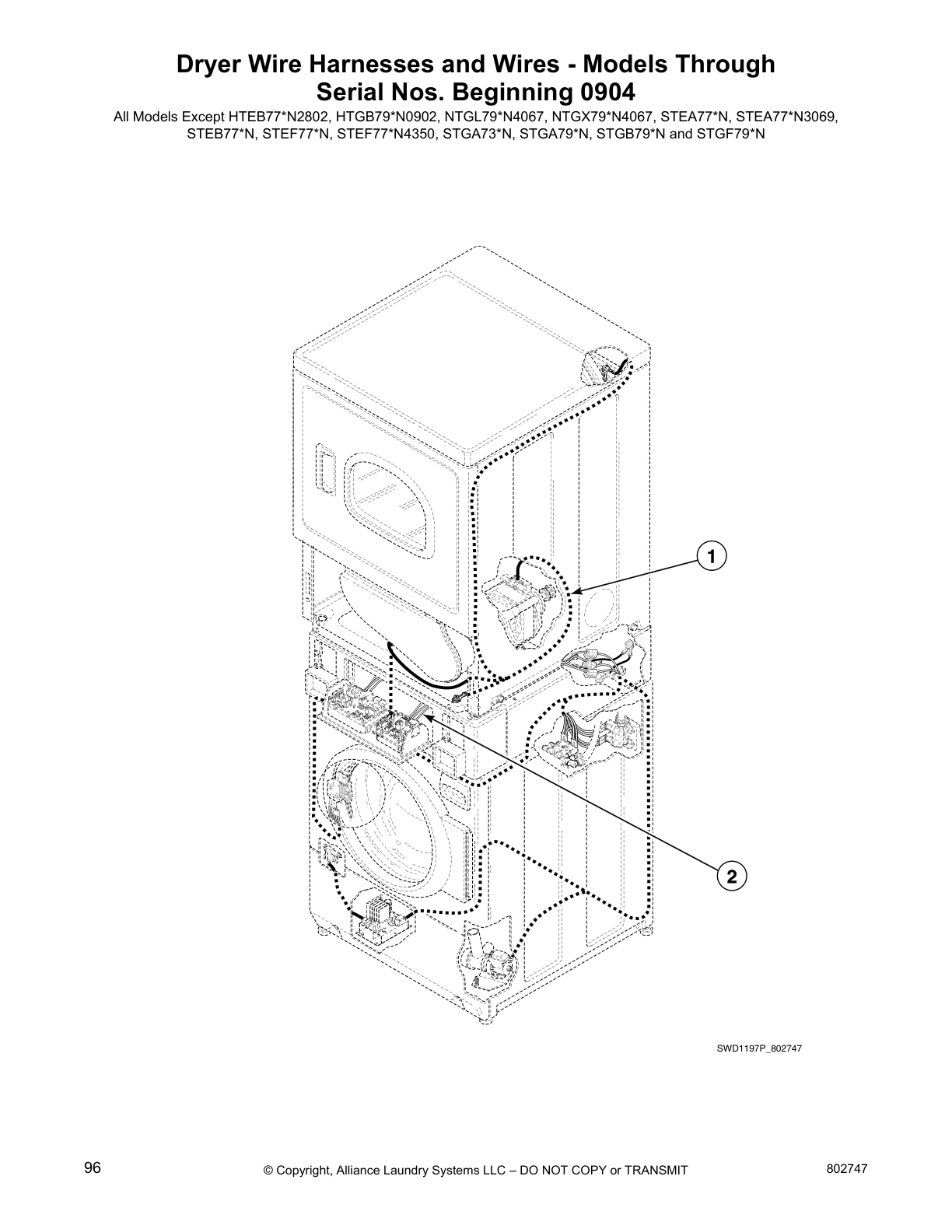 Dryer Wire Harnesses and Wires - Models Through
Serial Nos. Beginning 0904