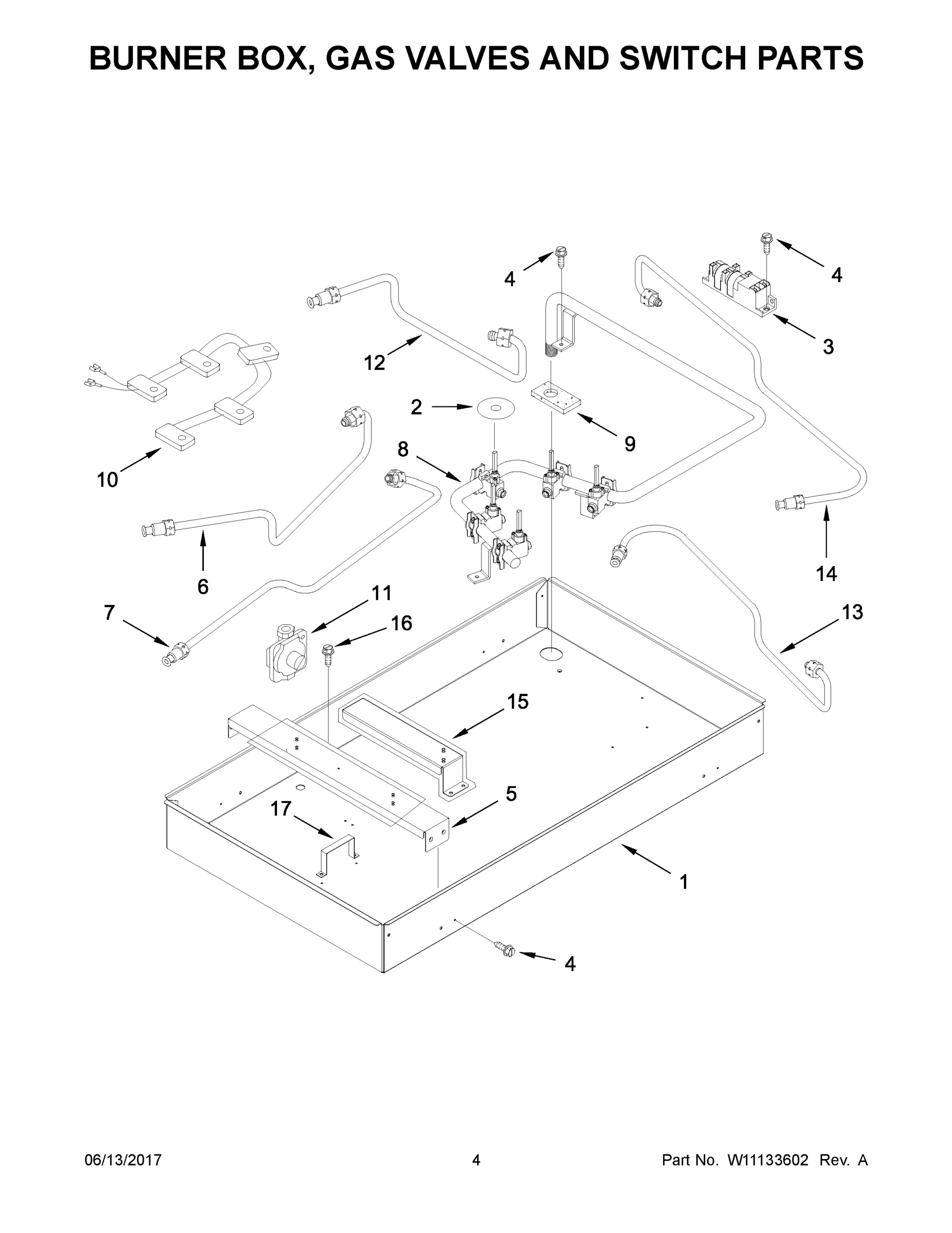 03 - BURNER BOX, GAS VALVES AND SWITCH PARTS