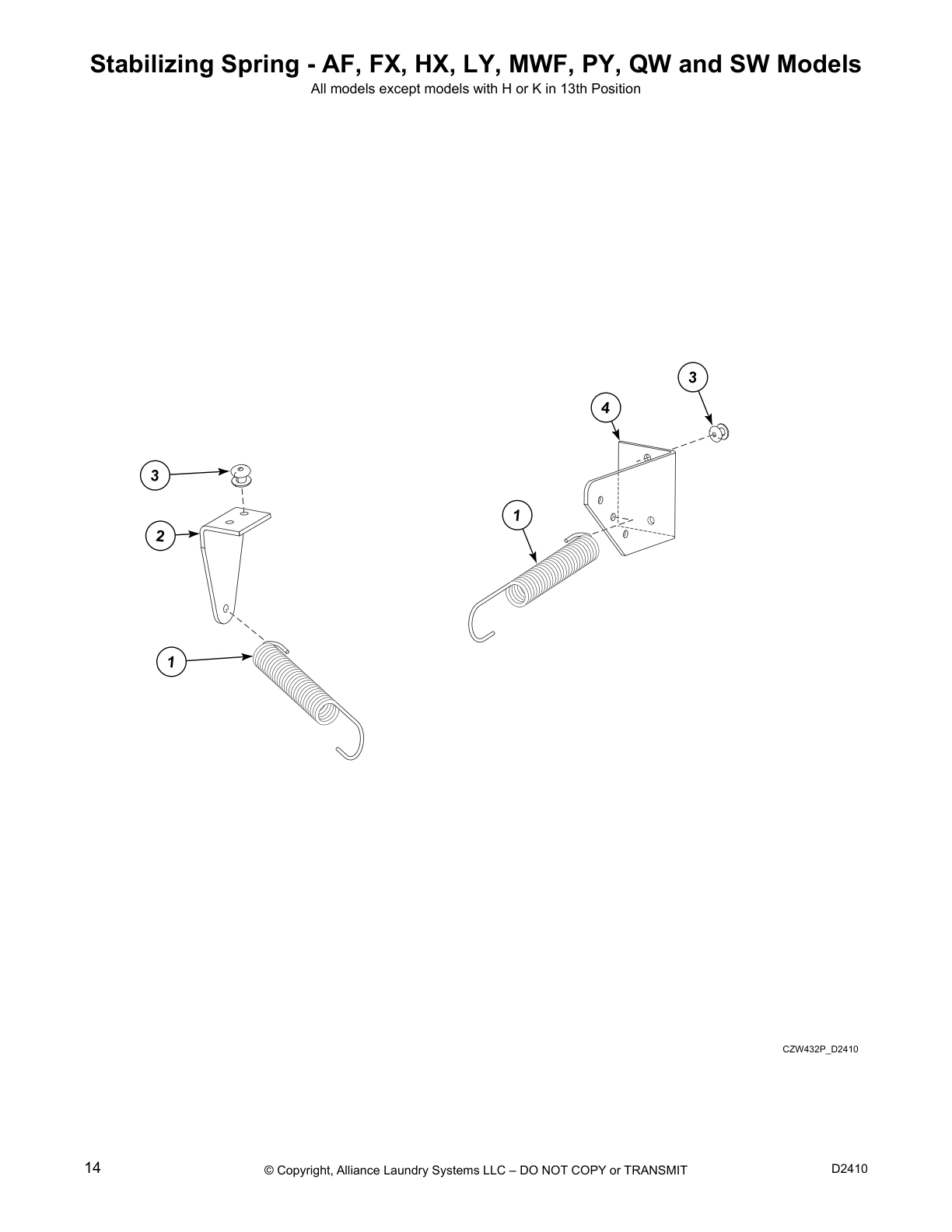 Stabilizing Spring - AF, FX, HX, LY, MWF, PY, QW and SW Models