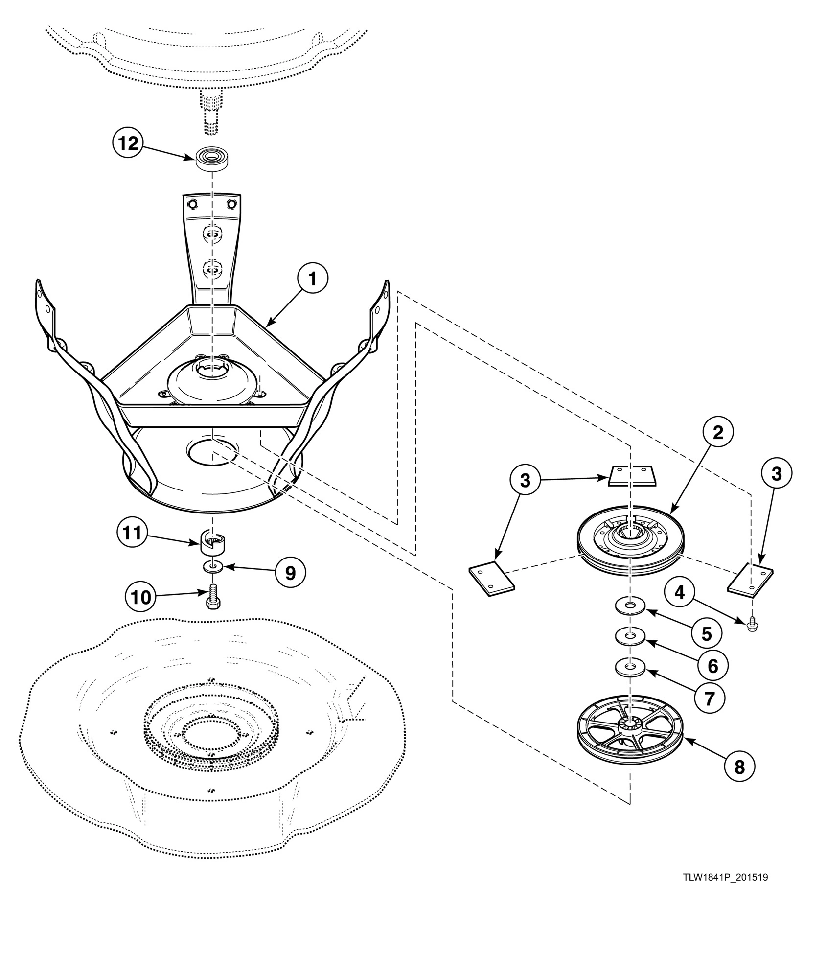 Weldment and Bearing Assembly, Brake and Pulley