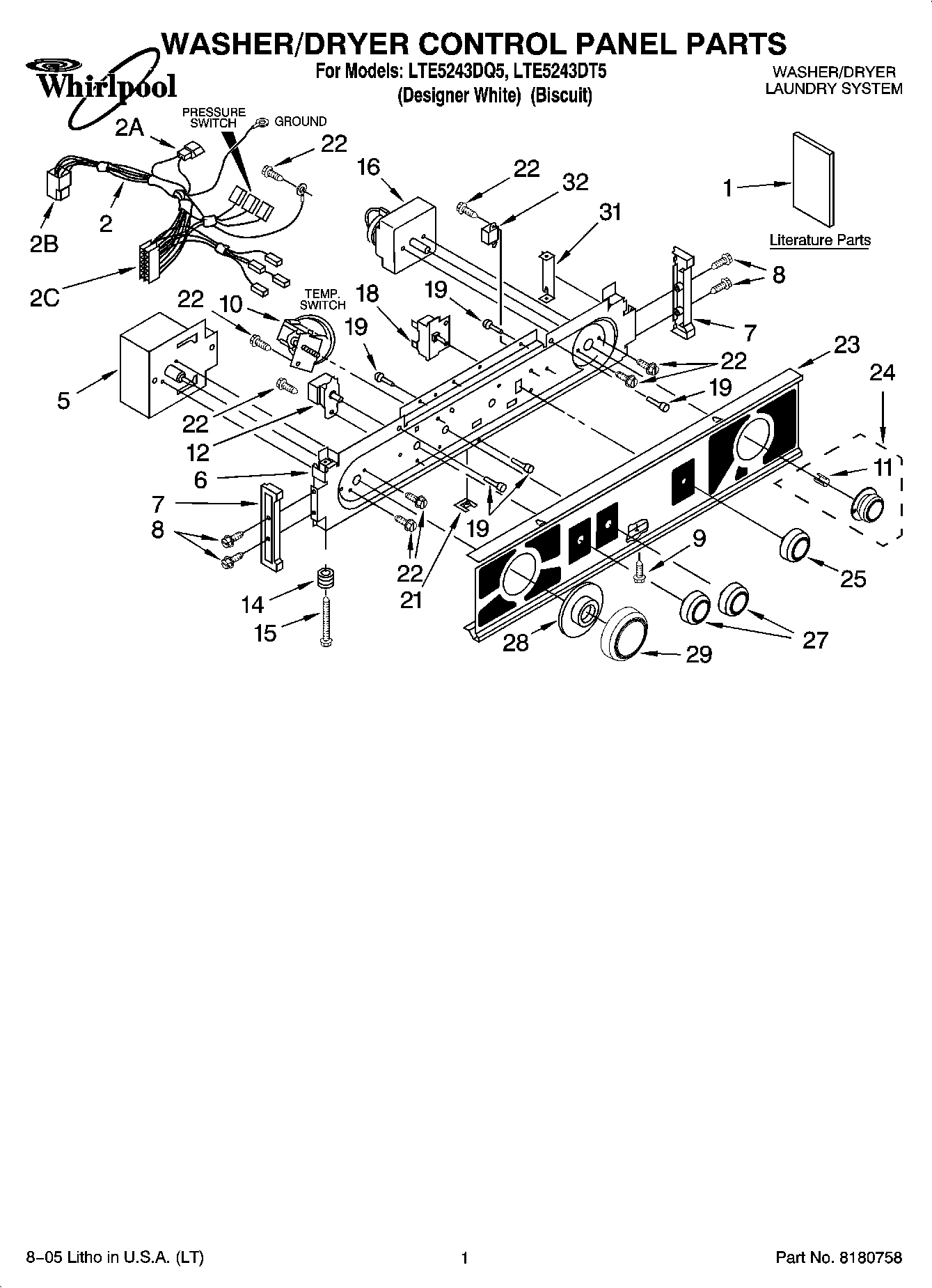 01 - WASHER/DRYER CONTROL PANEL PARTS