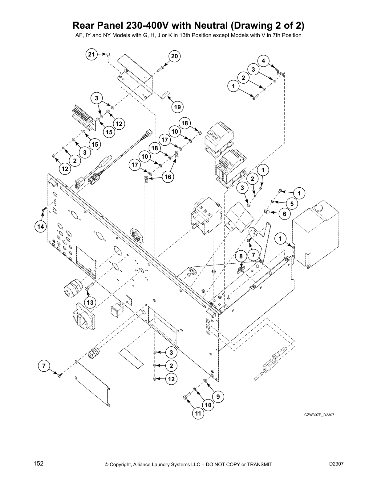 Rear Panel 230-400V with Neutral (Drawing 2 of 2)