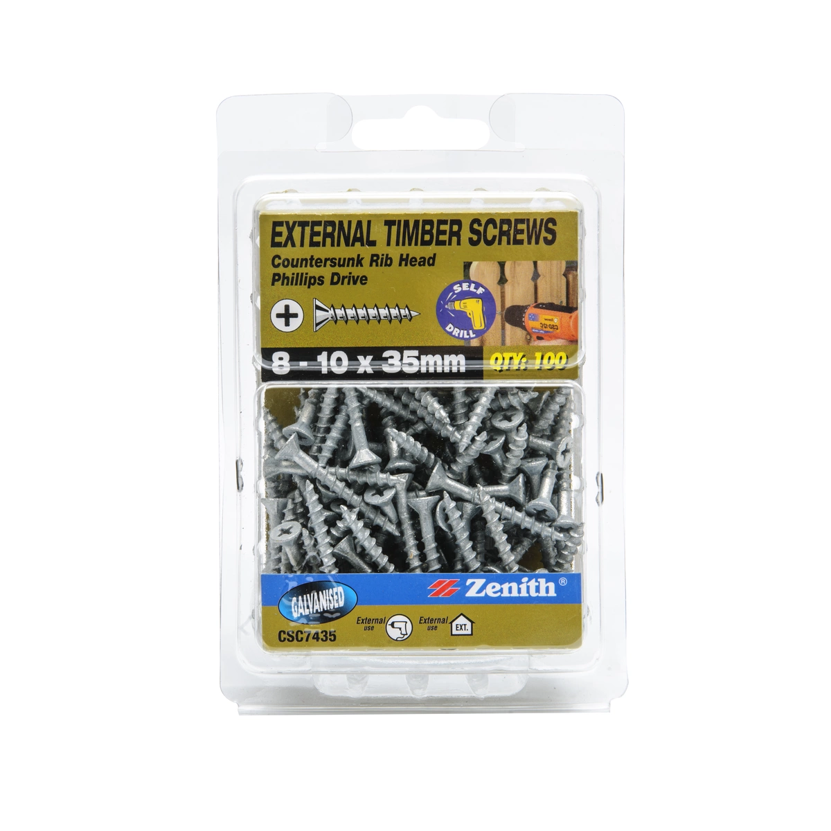 ZENITH® 8G x 35mm Galvanised, Phillips Drive, Timber Screws – External Use – 100 Pack