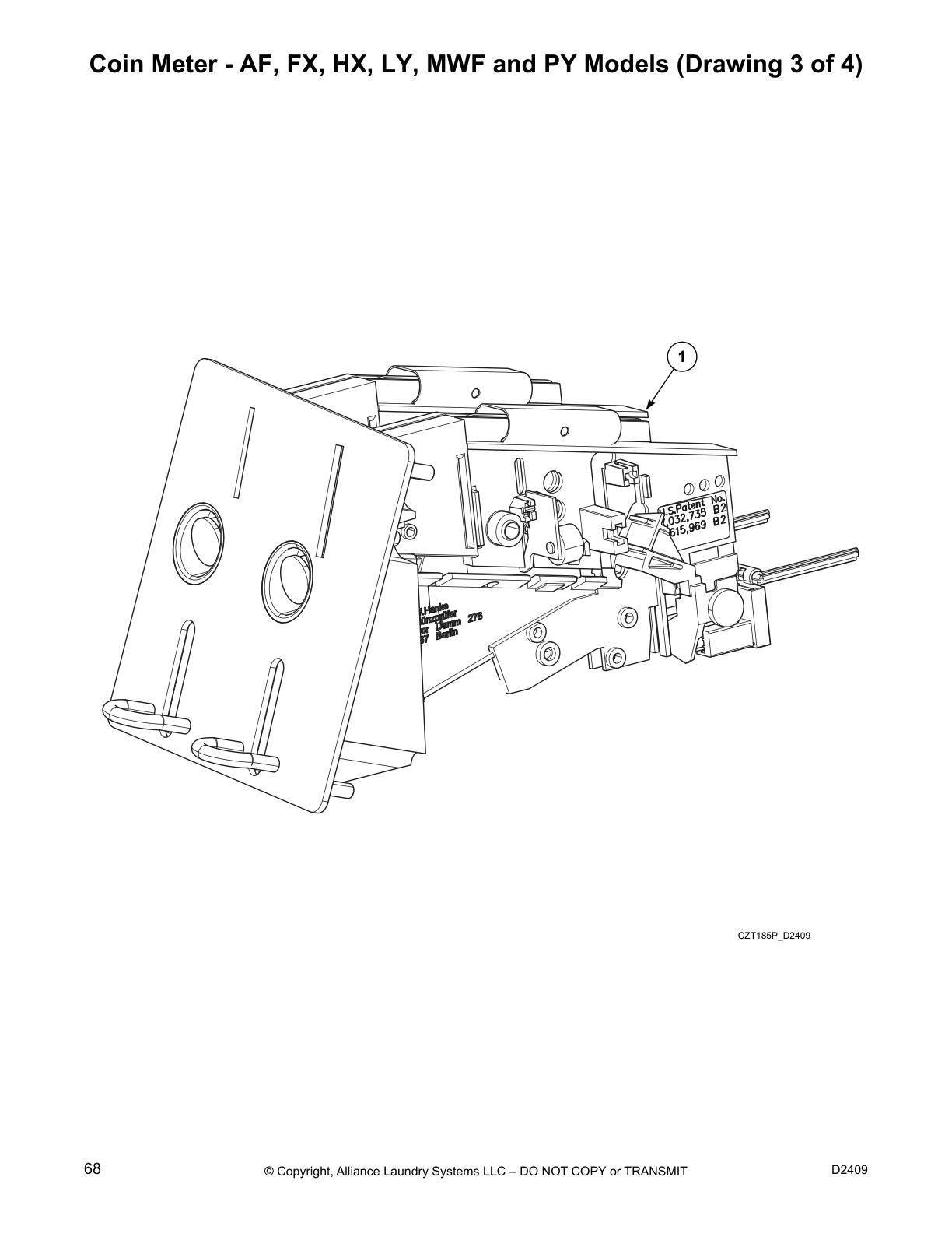 Coin Meter - AF, FX, HX, LY, MWF and PY Models (Drawing 3 of 4)