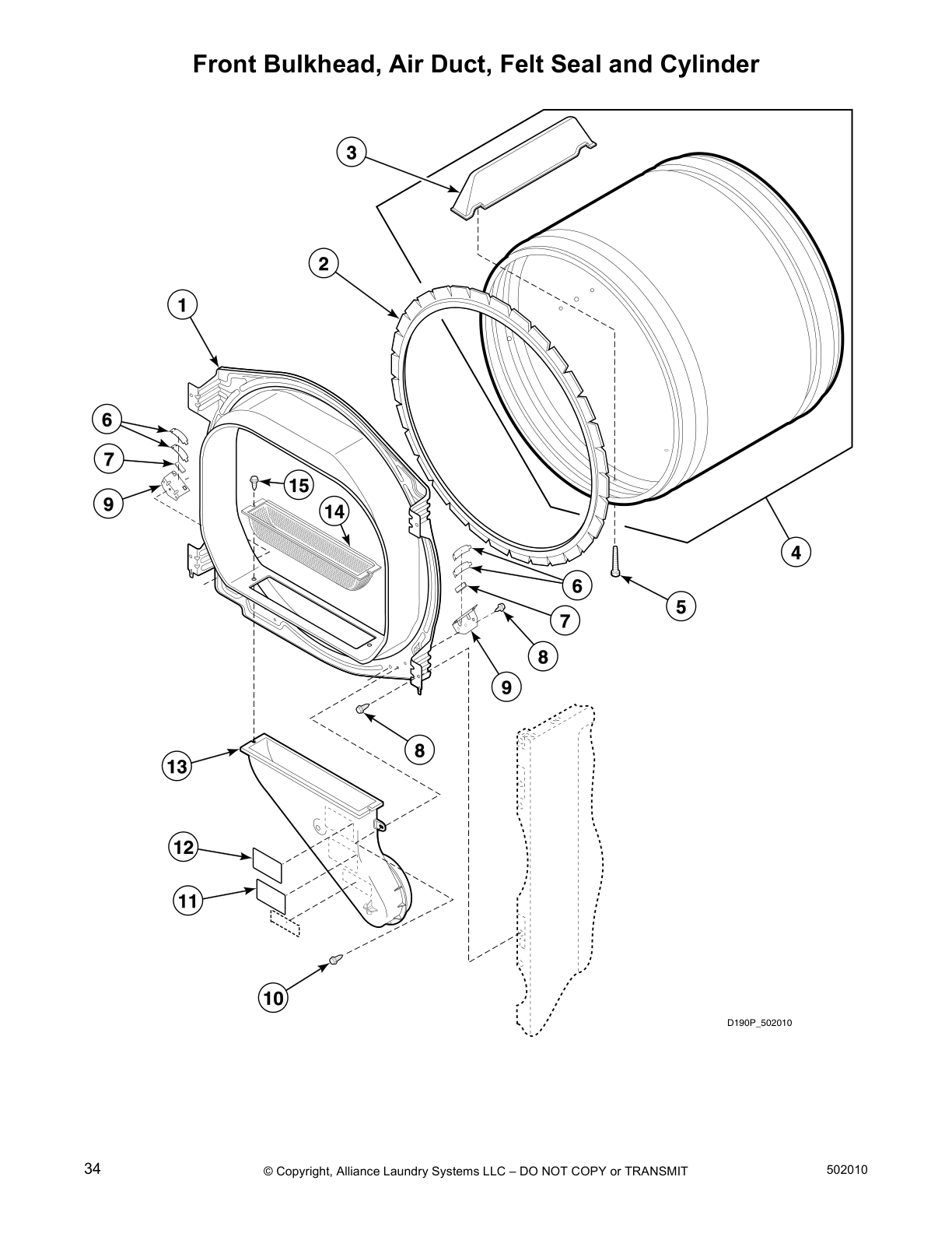Front Bulkhead, Air Duct, Felt Seal and Cylinder