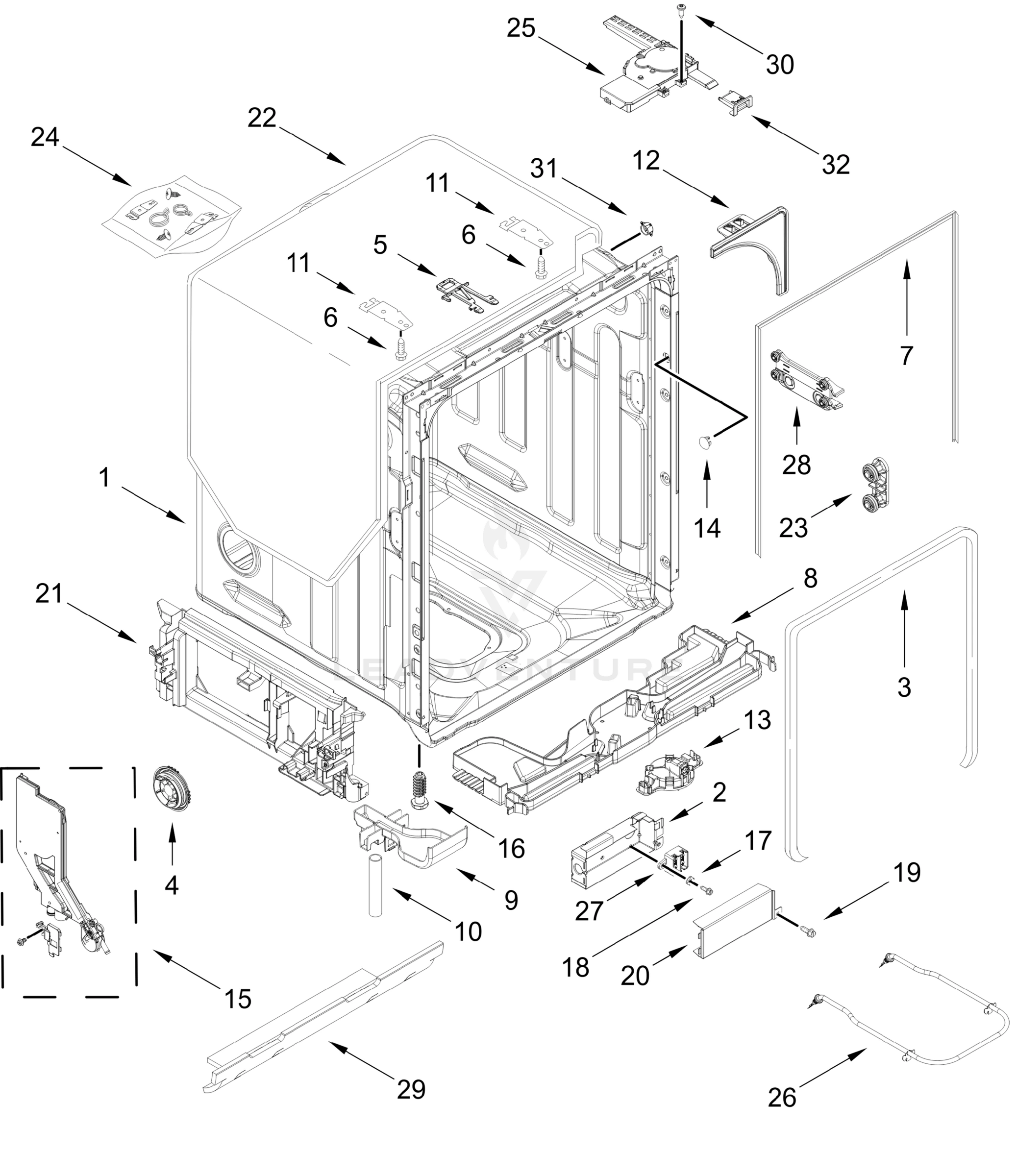 TUB AND FRAME PARTS