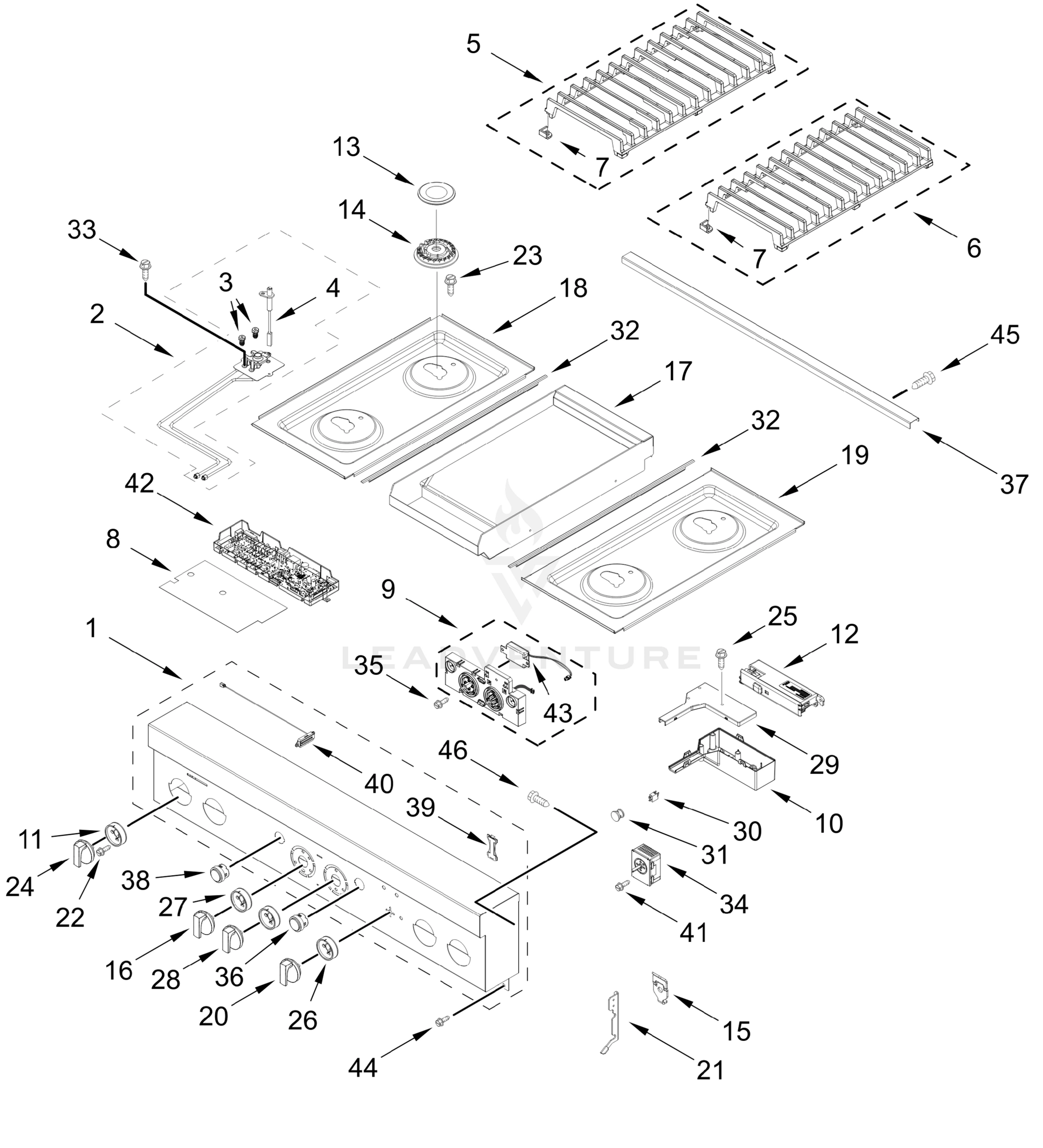 COOKTOP, BURNER AND GRATE PARTS