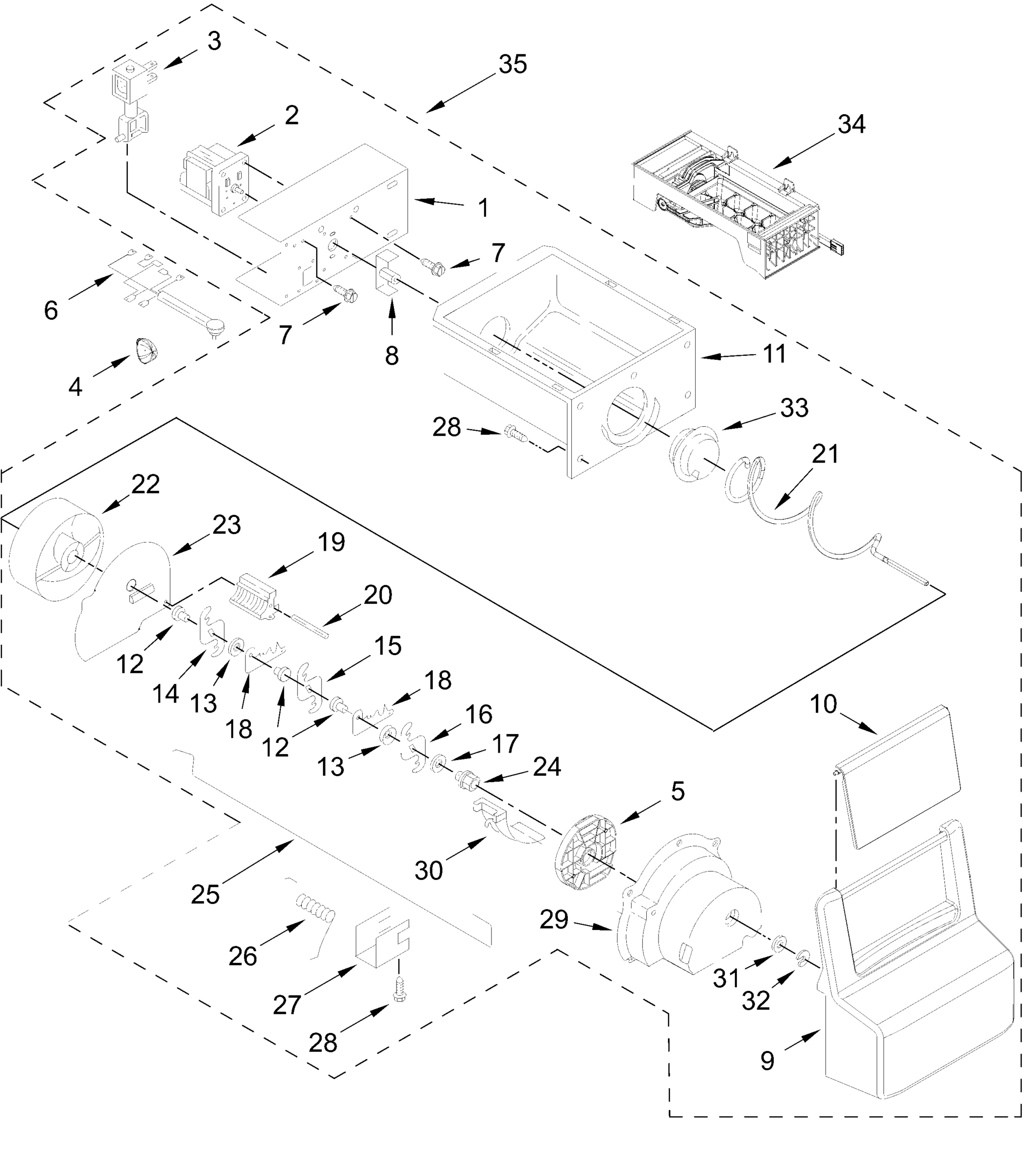 MOTOR AND ICE CONTAINER PARTS