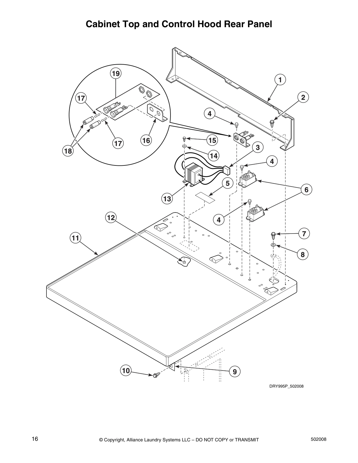 Cabinet Top and Control Hood Rear Panel
