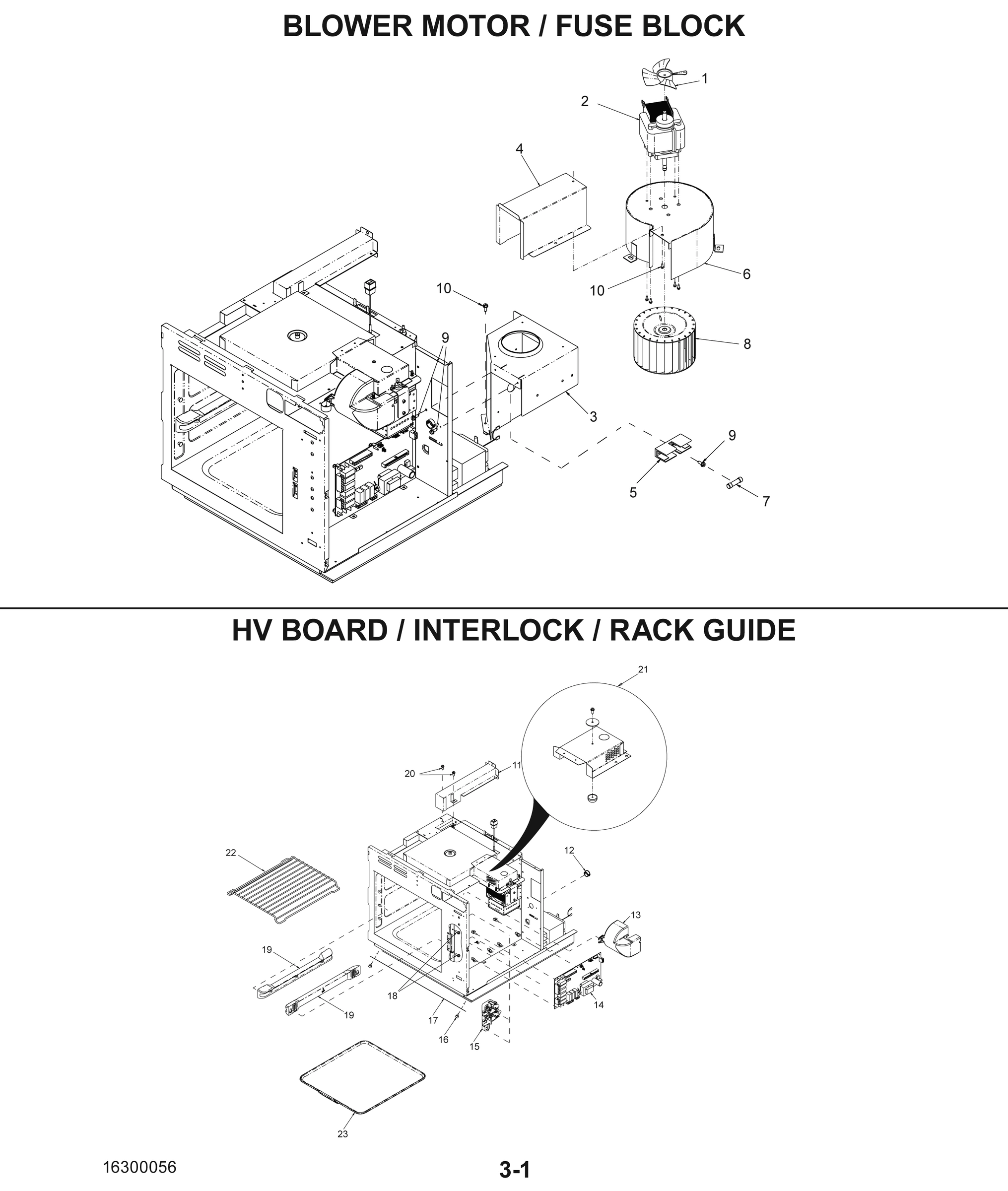 BLOWER MOTOR / FUSE BLOCK / HV BOARD / INTERLOCK / RACK GUIDE