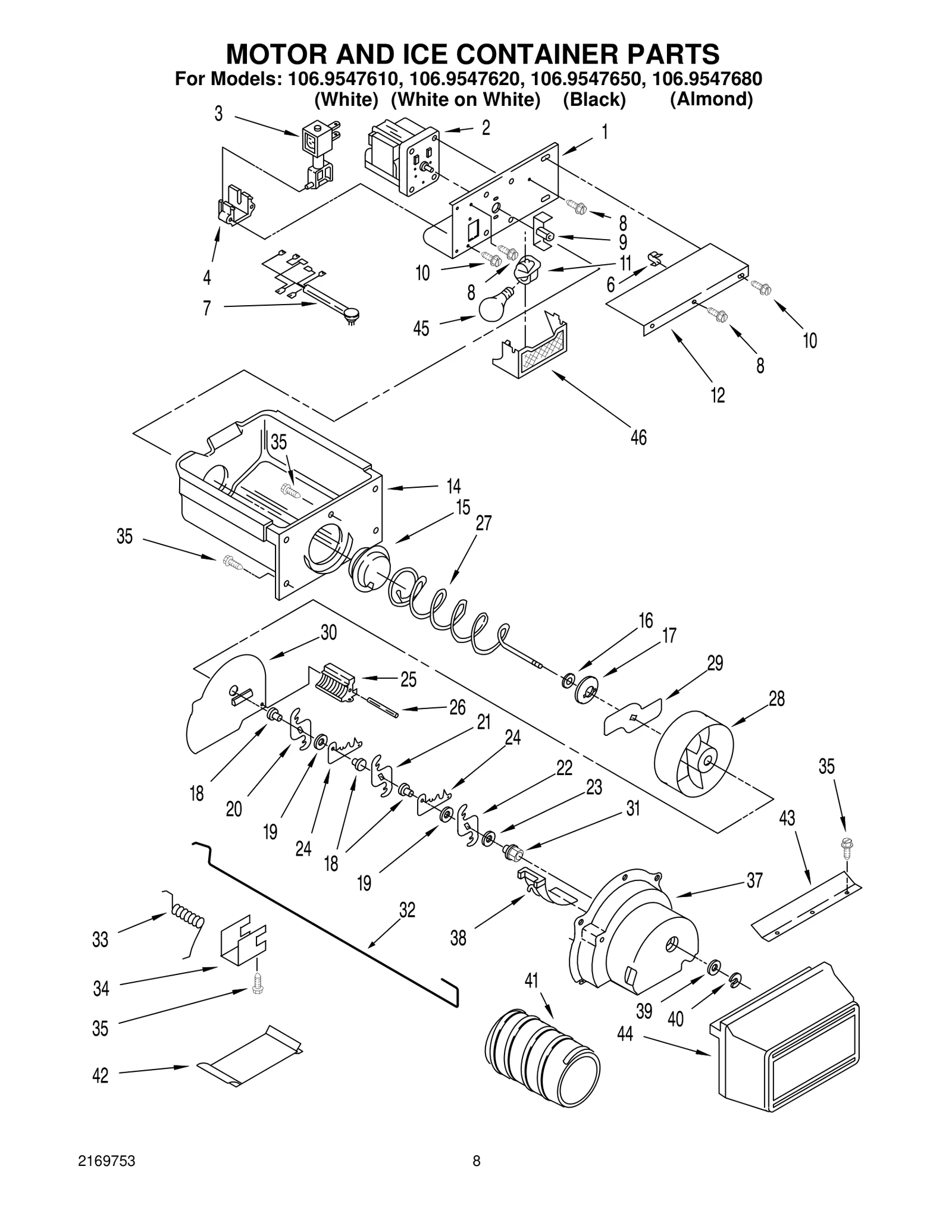 MOTOR AND ICE CONTAINER PARTS