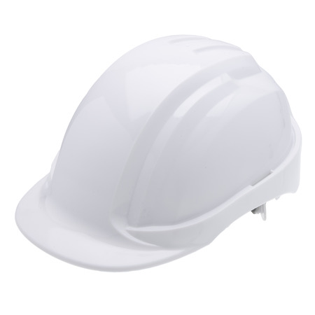 6Pt SuspRtch adj HDPE cap brim WHT Sfty helmet 52-62cm Type I ClsC CE EN397