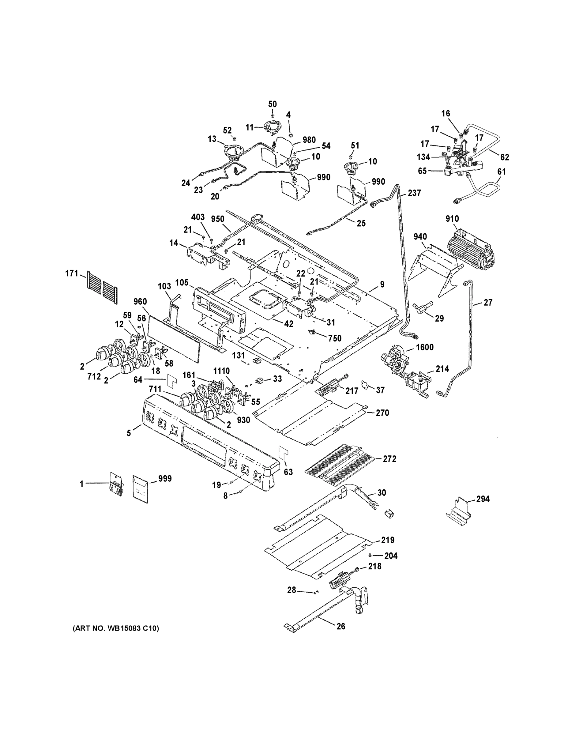 CONTROL PANEL, GAS & BURNER PARTS