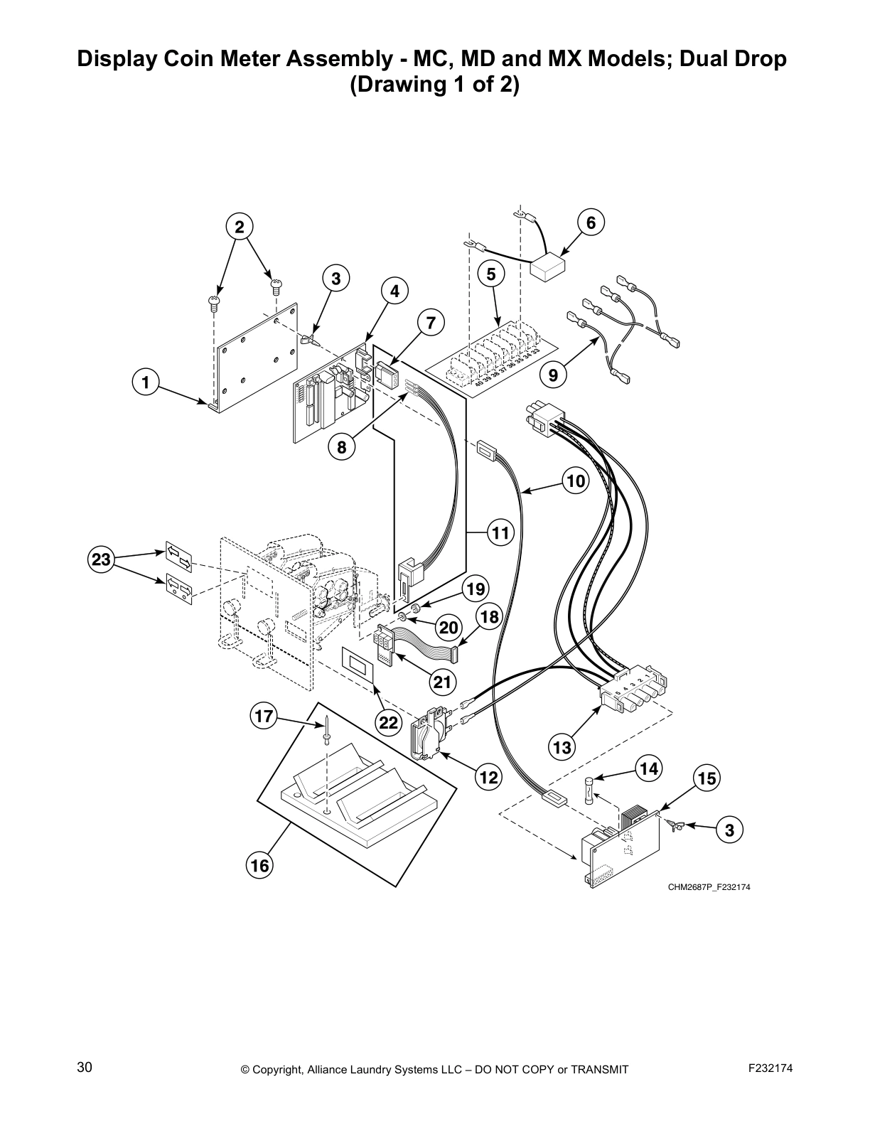 Display Coin Meter Assembly - MC, MD and MX Models; Dual Drop 
(Drawing 1 of 2)
