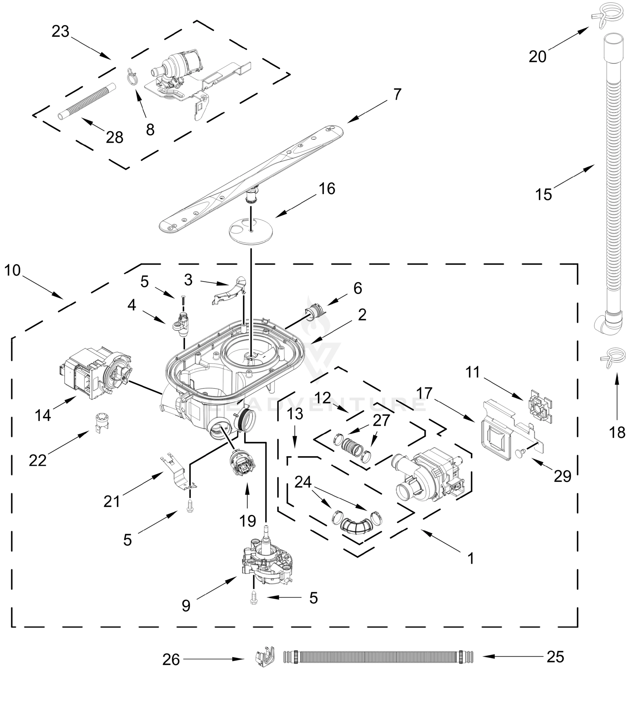 PUMP, WASHARM AND MOTOR PARTS